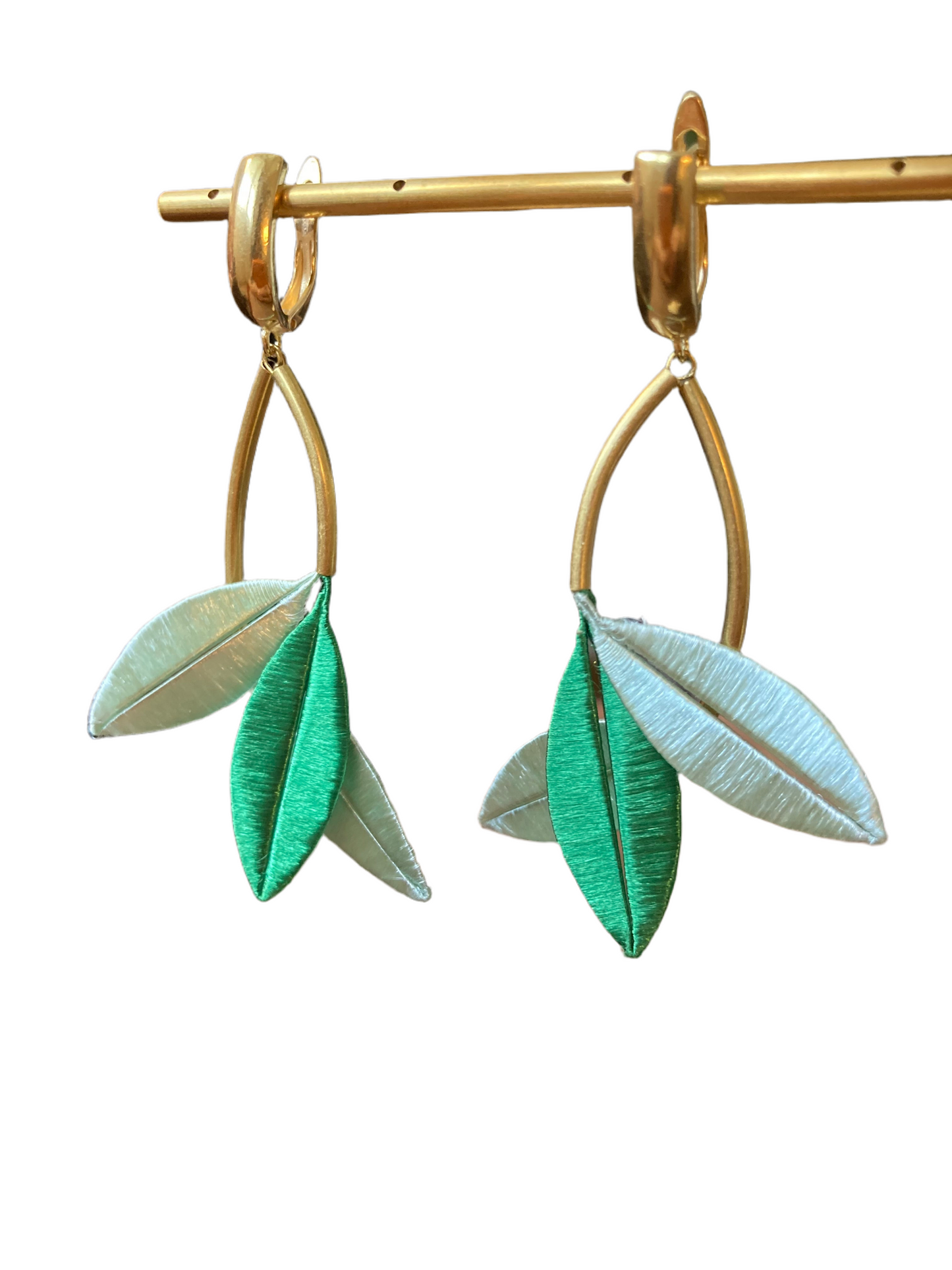 Unique Design Statement Hand-wrapped Silky Thread Mixed Green Floral Earrings