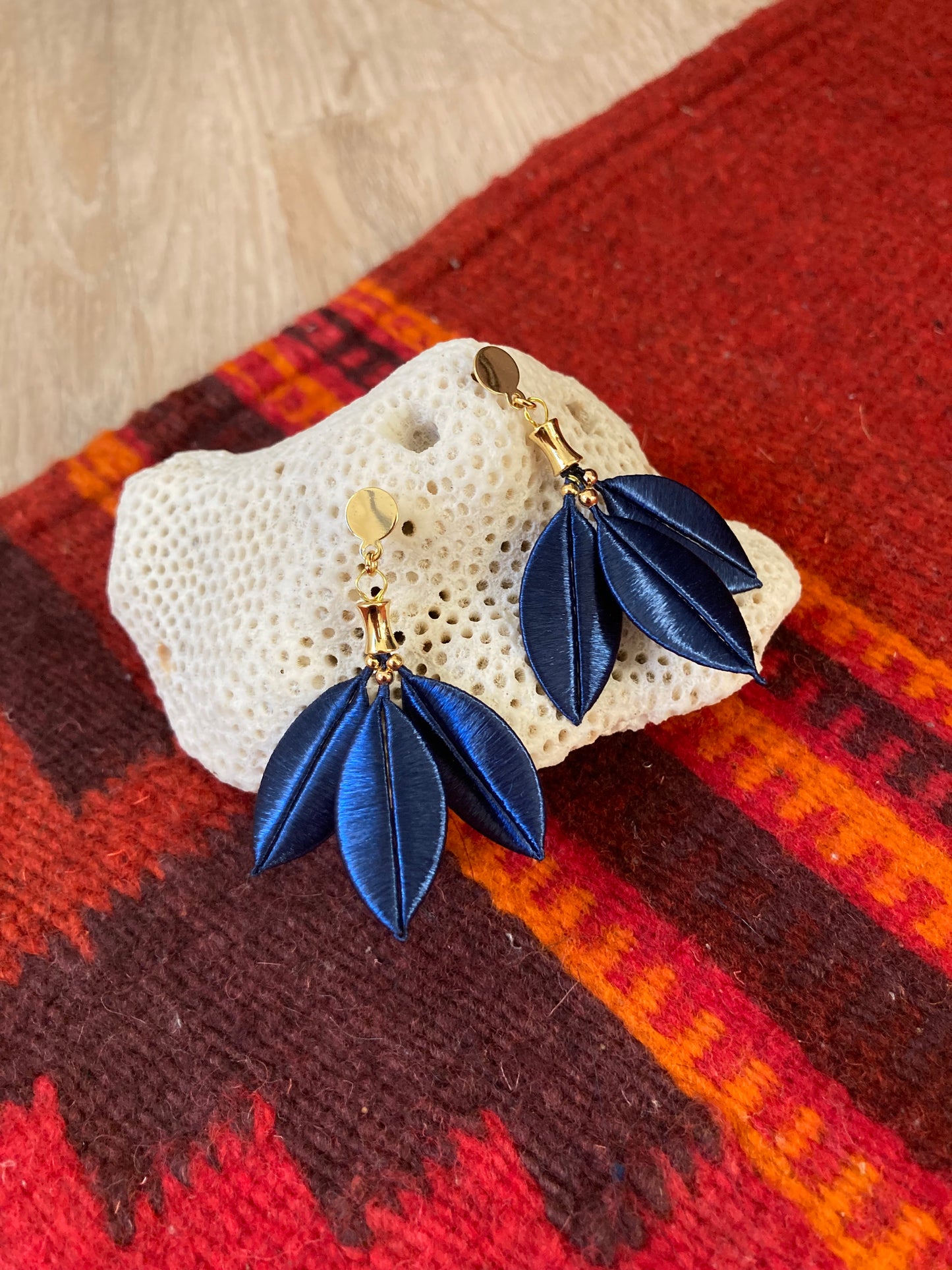 Juliet•Unique Design Royal Blue Silky Thread Floral Earrings