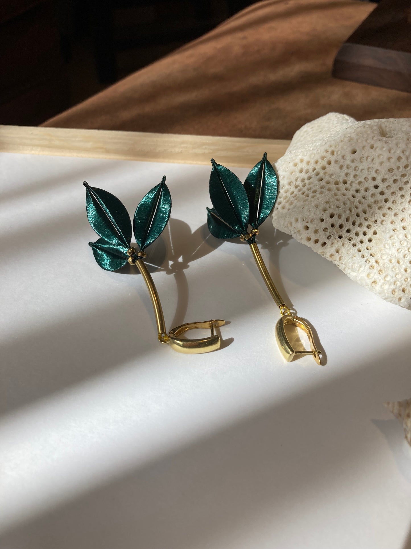 Statement Unique Design Hand-wrapped Shiny Dark Green Silky Thread Floral Earrings