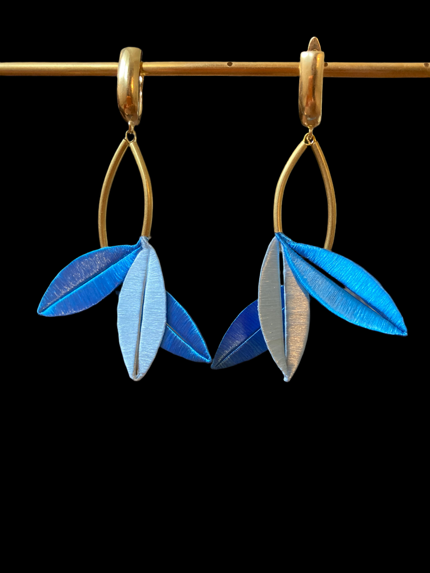 Unique Design Statement Hand-wrapped Silky Thread Mixed Blue Floral Earrings