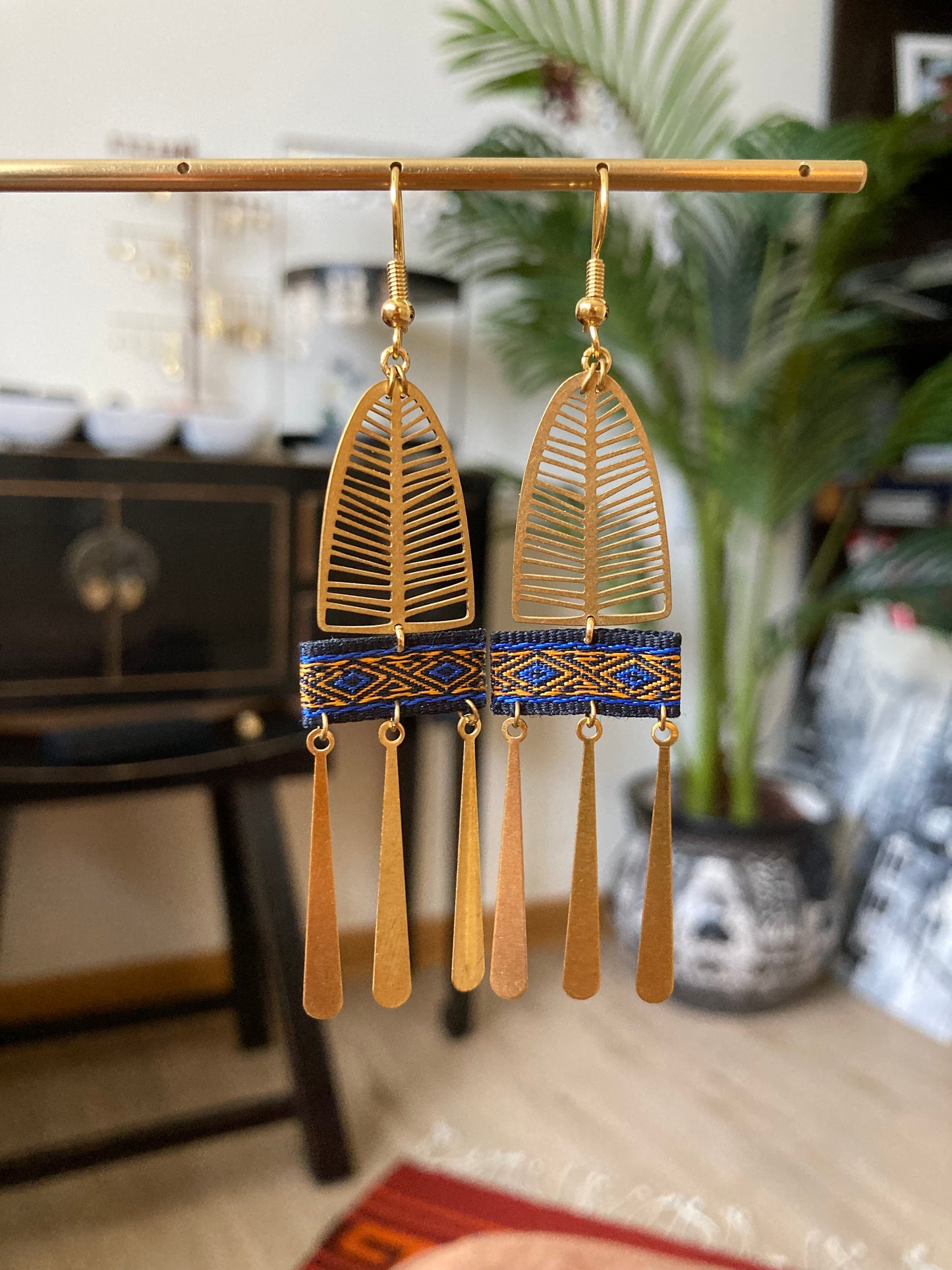 Aztec-Contemporary Design Golden Tassel Earrings