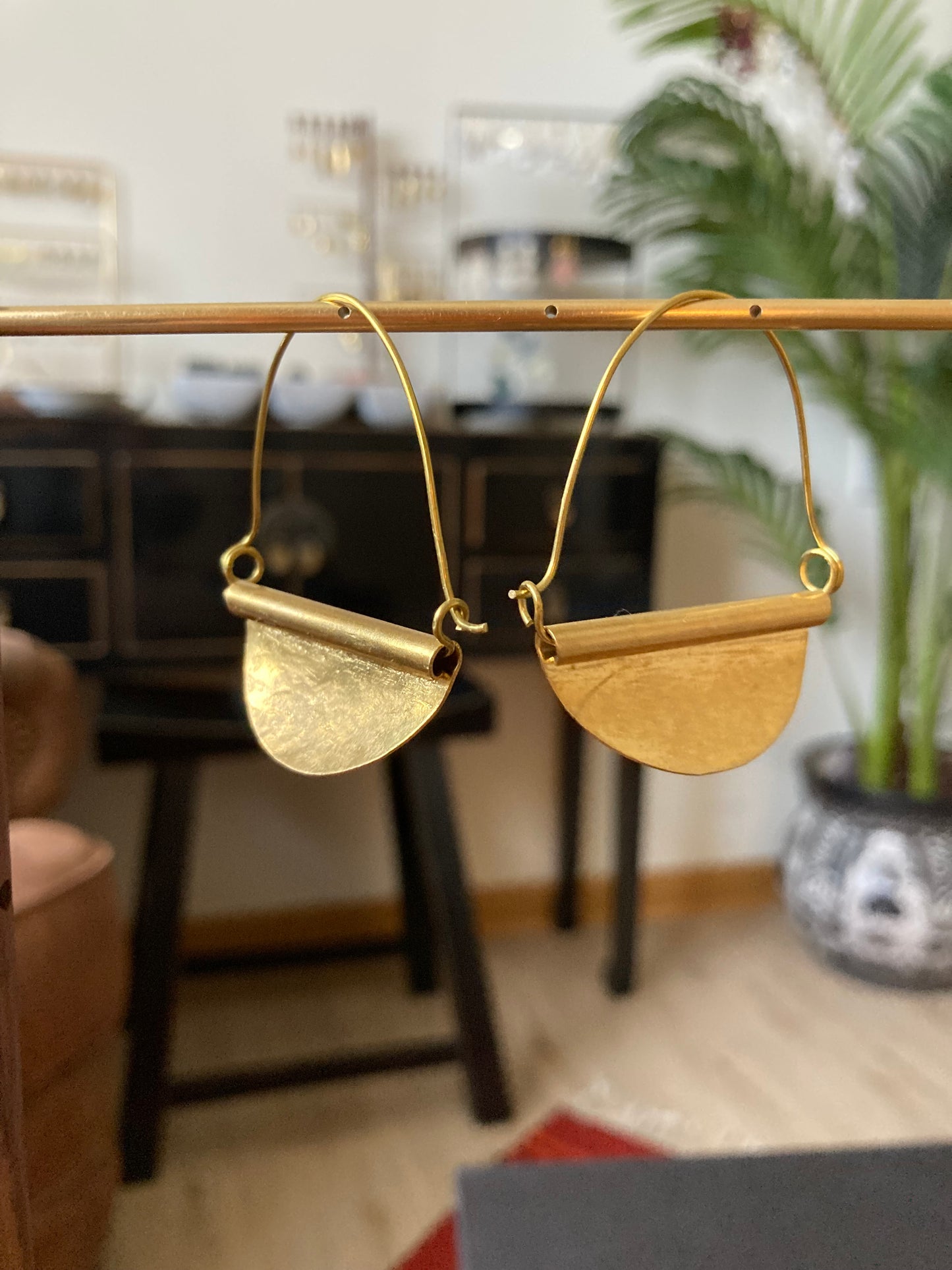 Hand Hammered Golden Geometric Earrings