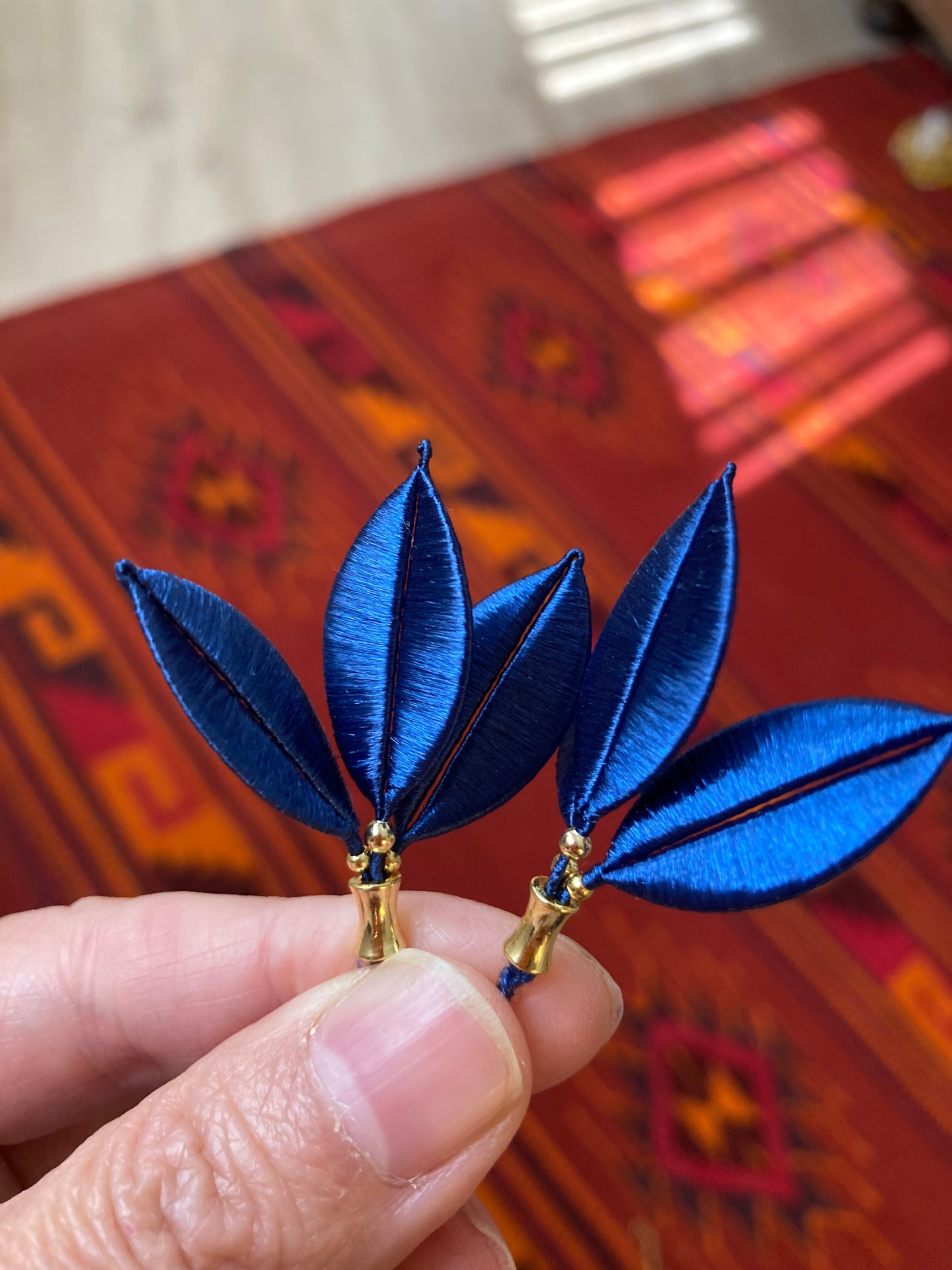 Juliet•Unique Design Royal Blue Silky Thread Floral Earrings