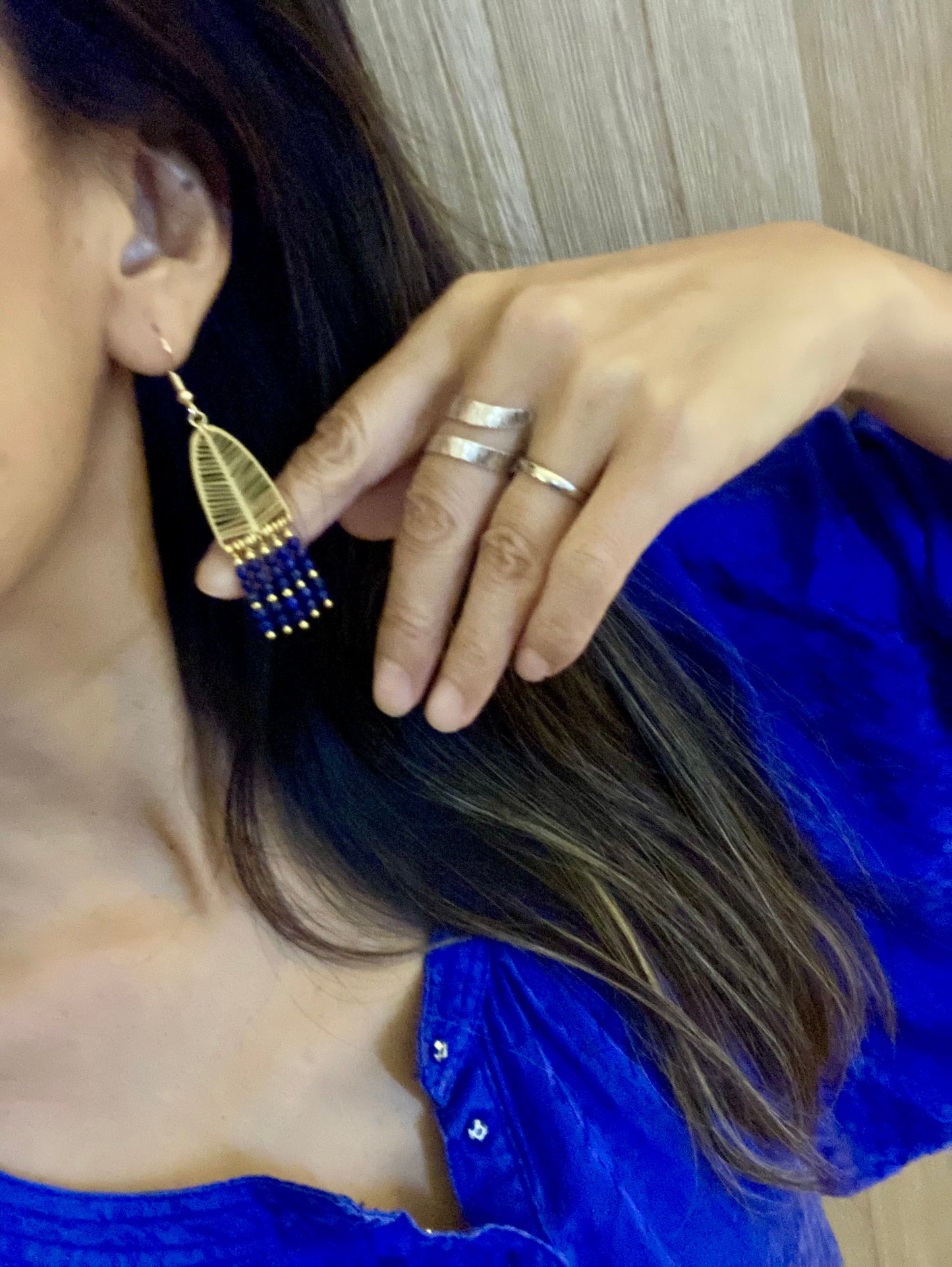 Lapis Lazuli Beads Golden Tree Tassel Earrings