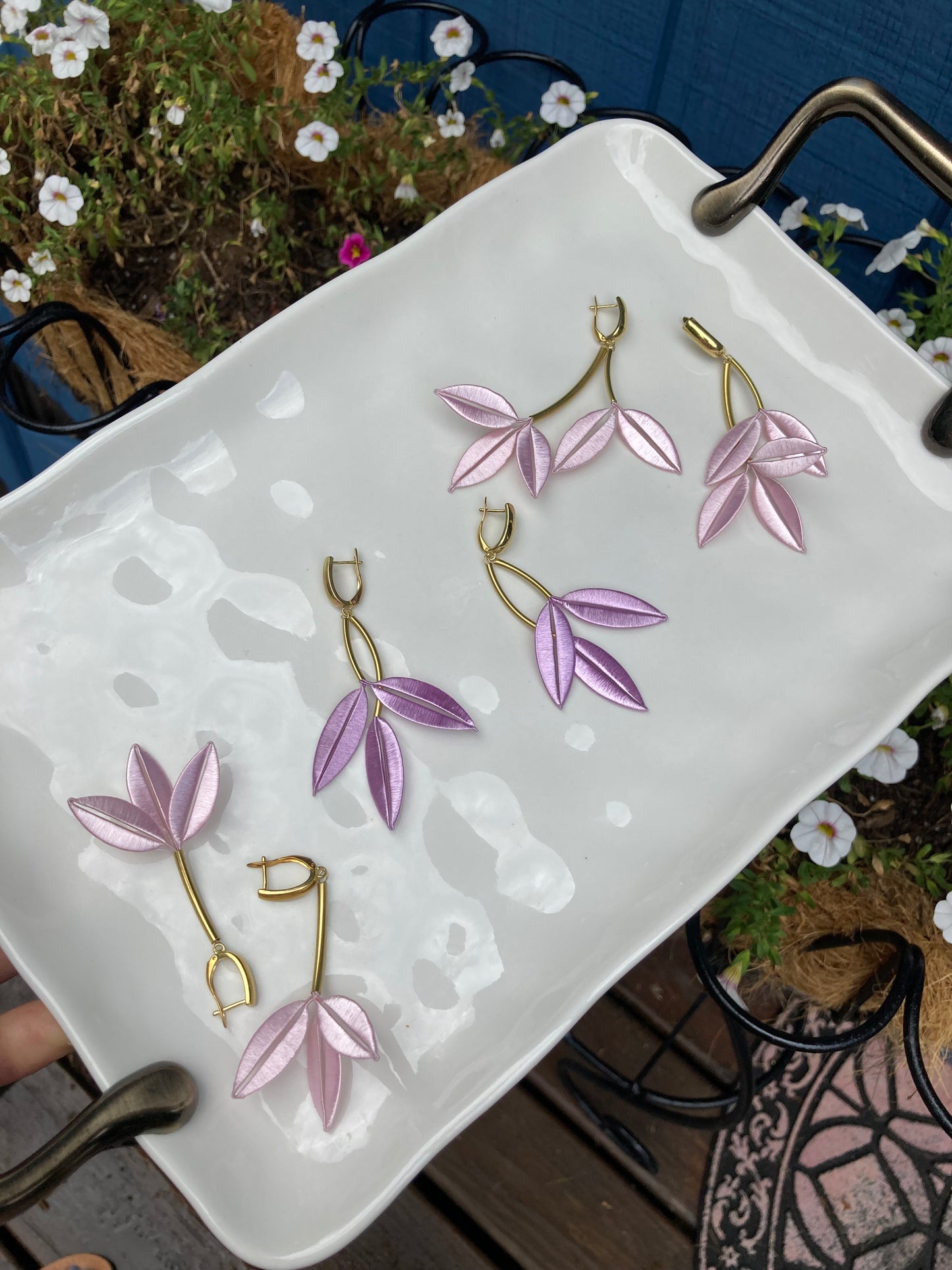 Statement Unique Design Hand-wrapped Shiny Baby Pink Silky Thread Floral Earrings