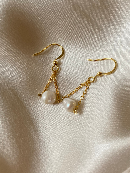 Annie • Contemporary Design Golden Freshwater Pearl Dangling Earrings