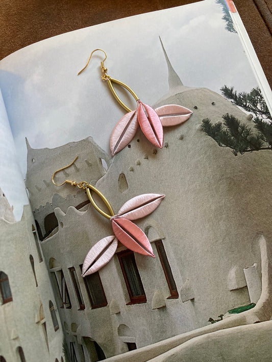 Unique Design Elegant Hand-wrapped Silky Thread Pink Floral Earrings