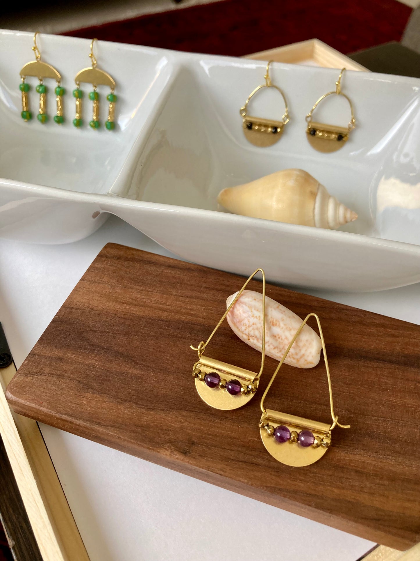 Deborah•Modern Geometric Design Semi-precious Gemstone Golden Earrings