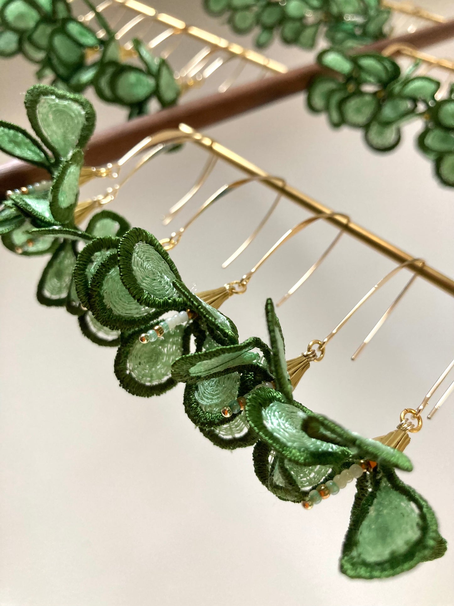 Nancy• Unique Design Statement Green Flower Dangling Earrings