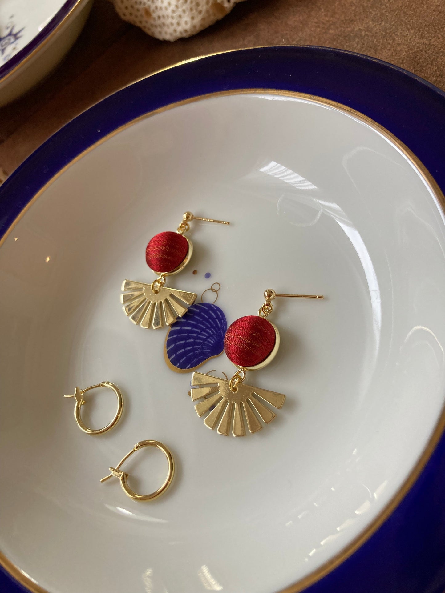 Golden Contemporary Design Silk Earring Studs-Royal Blue