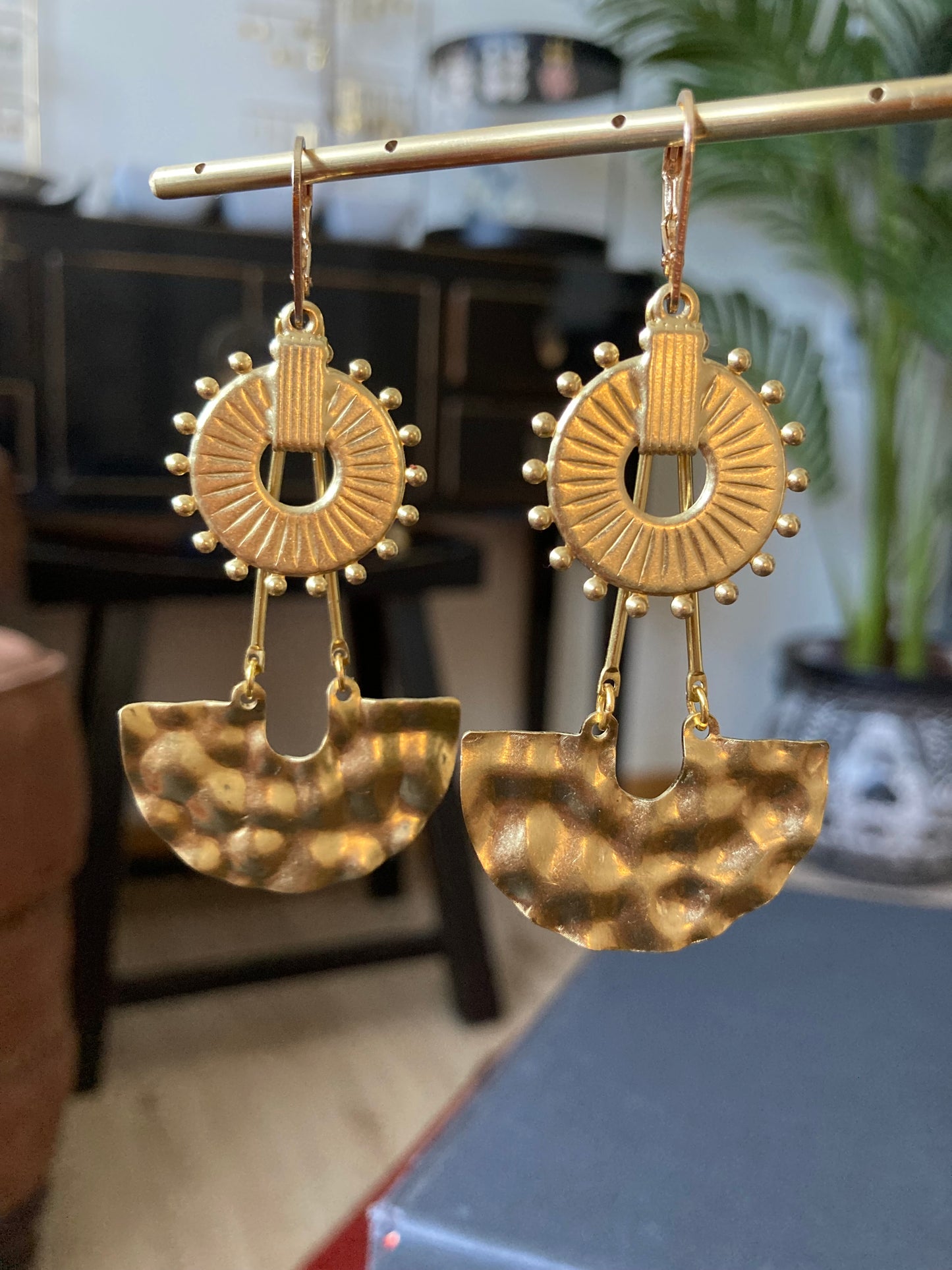 Discovery - Geometric Design Multi-Style Golden Hammered Brass Earrings