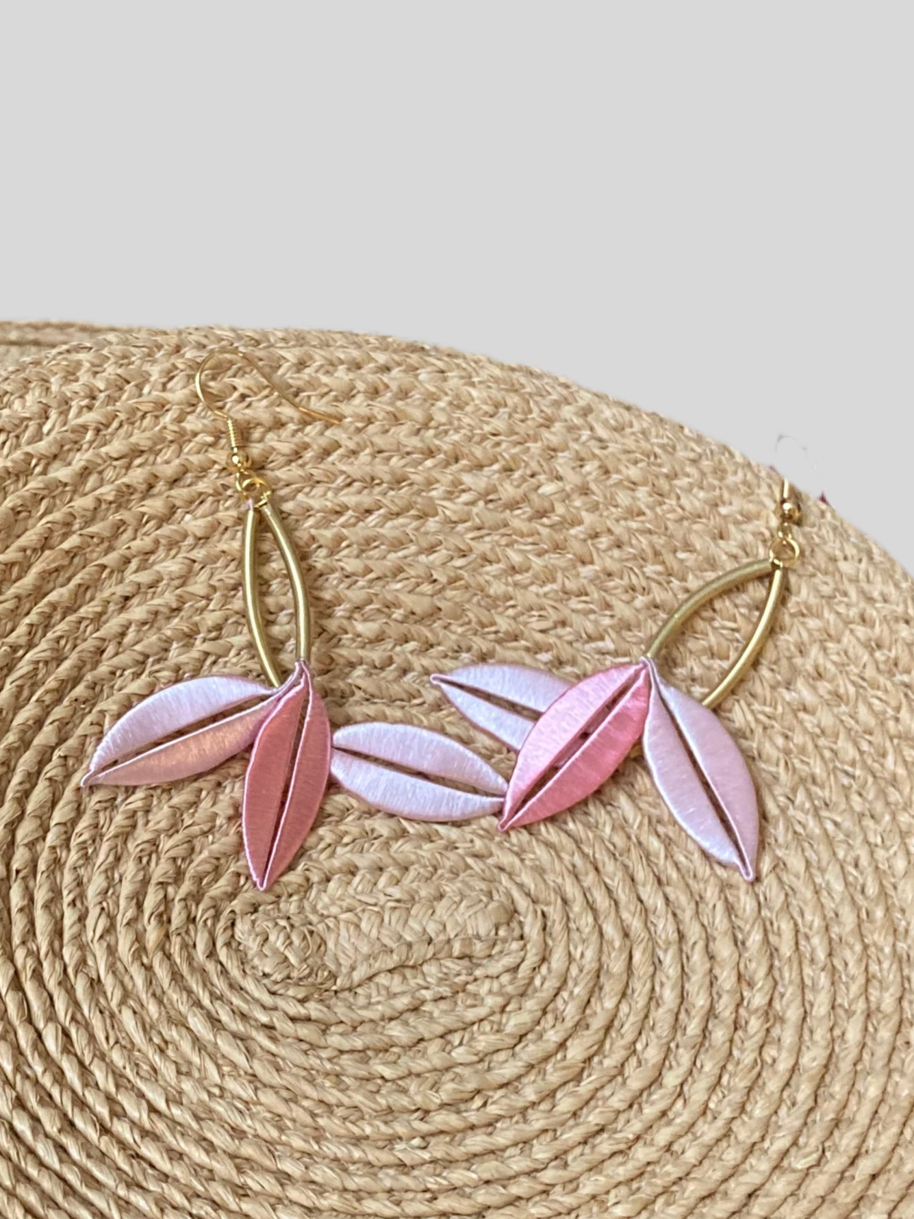 Unique Design Elegant Hand-wrapped Silky Thread Pink Floral Earrings