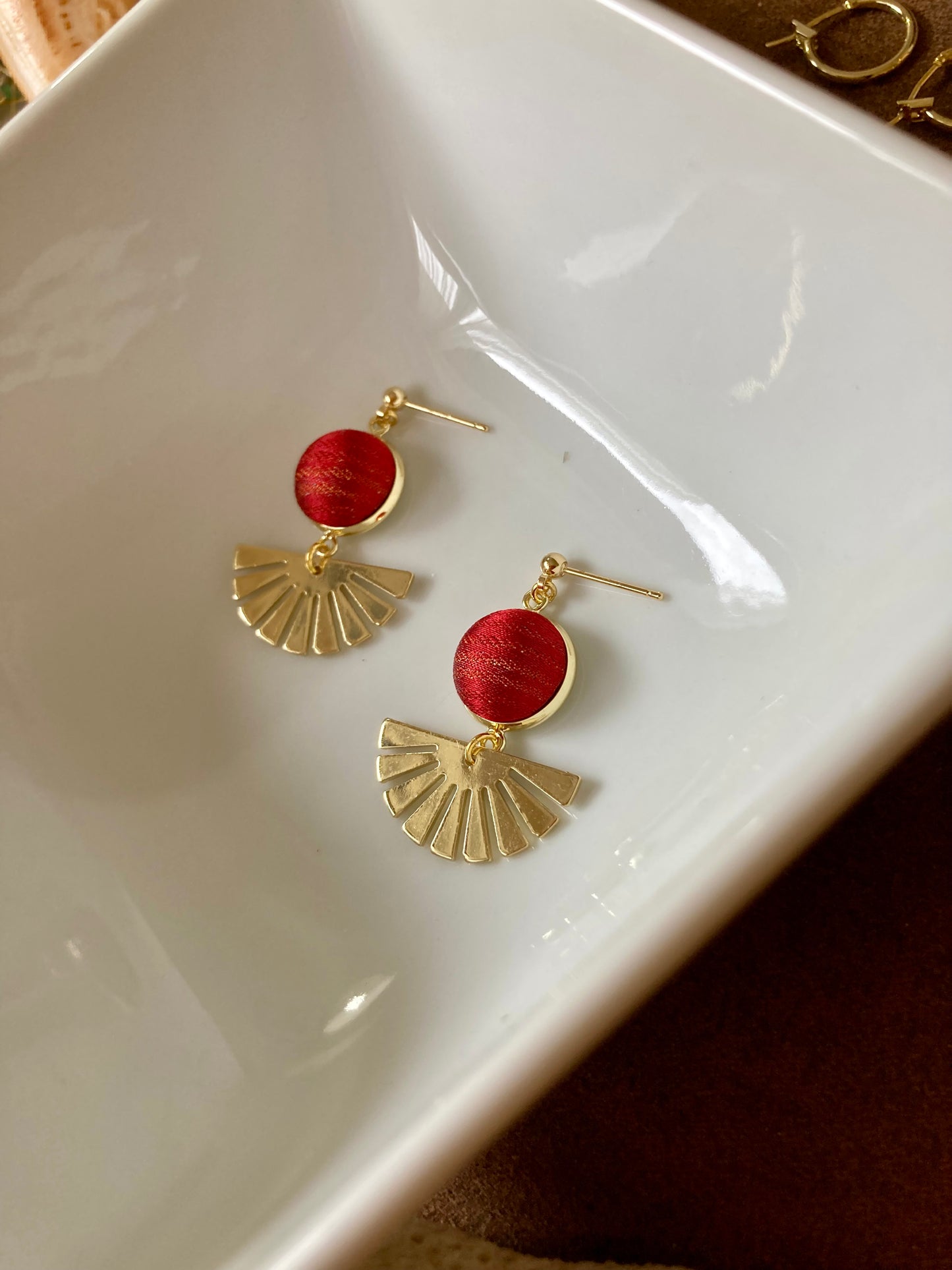 Golden Contemporary Design Silk Earring Studs