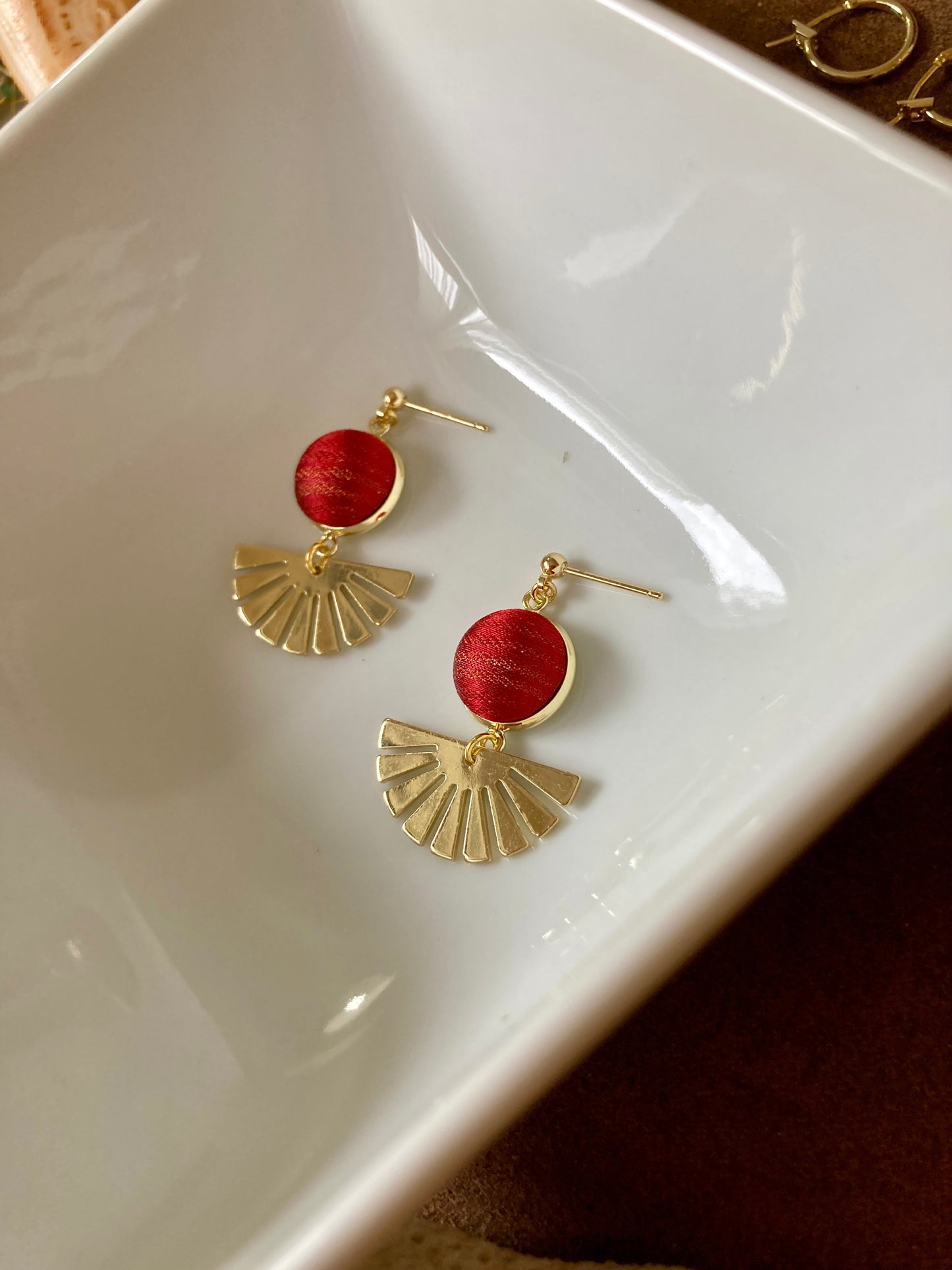 Sun in Blue Sky•Golden Contemporary Design Silk Earring Studs-