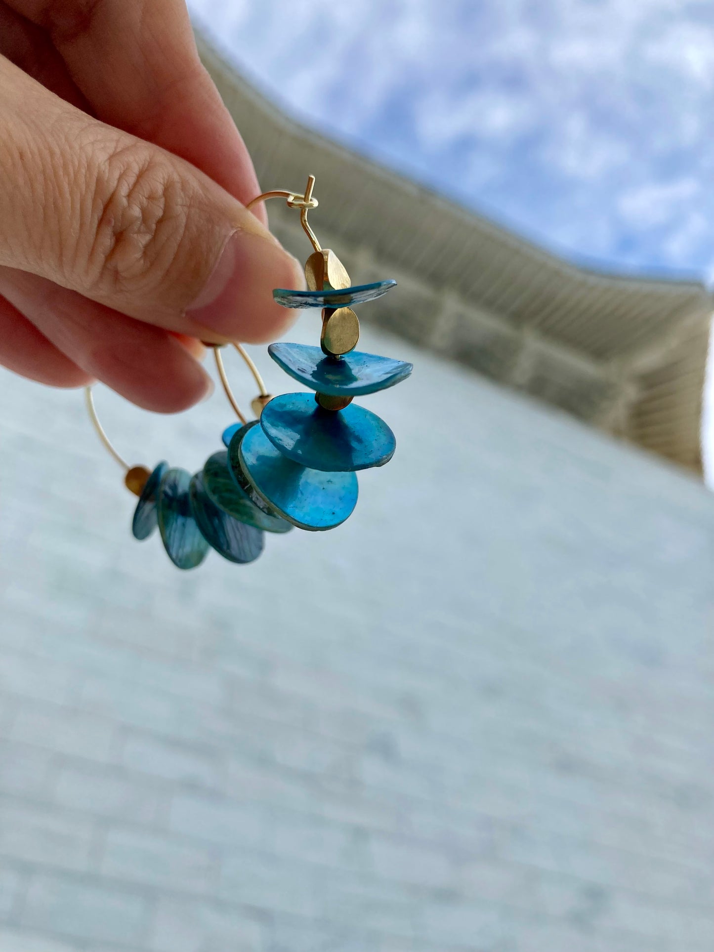 Gold Hoop Shell Tassel Earrings