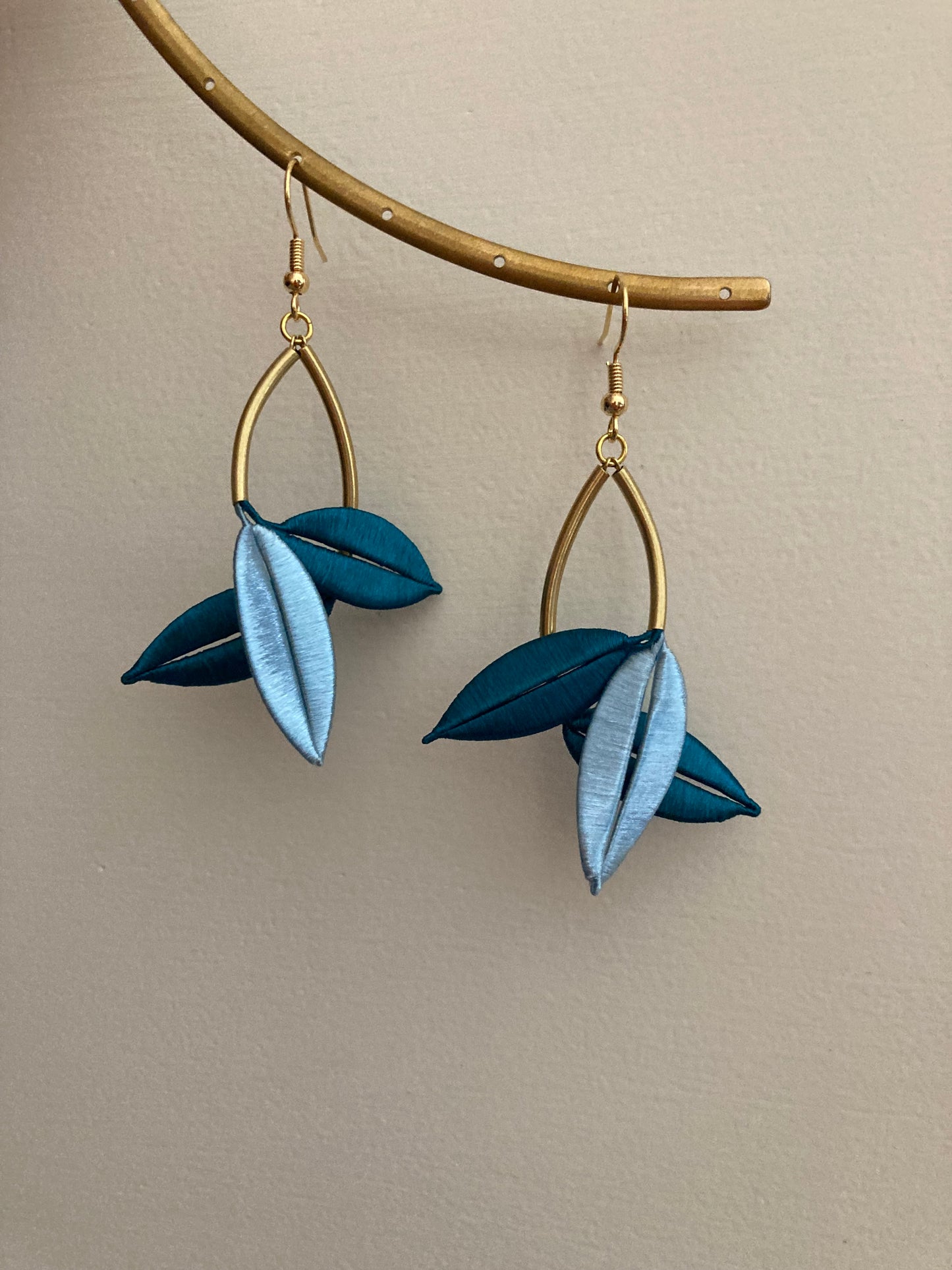 Catherine•Unique Design Statement Hand-wrapped Silky Thread Blue Floral Earrings