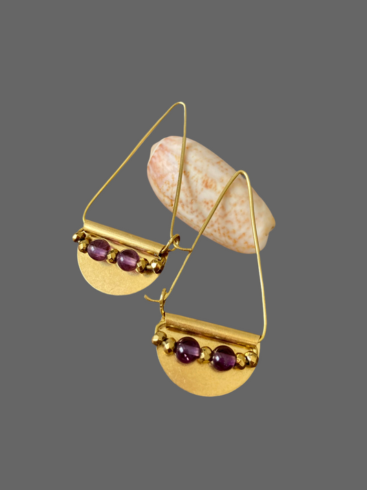 Deborah•Modern Geometric Design Semi-precious Gemstone Golden Earrings