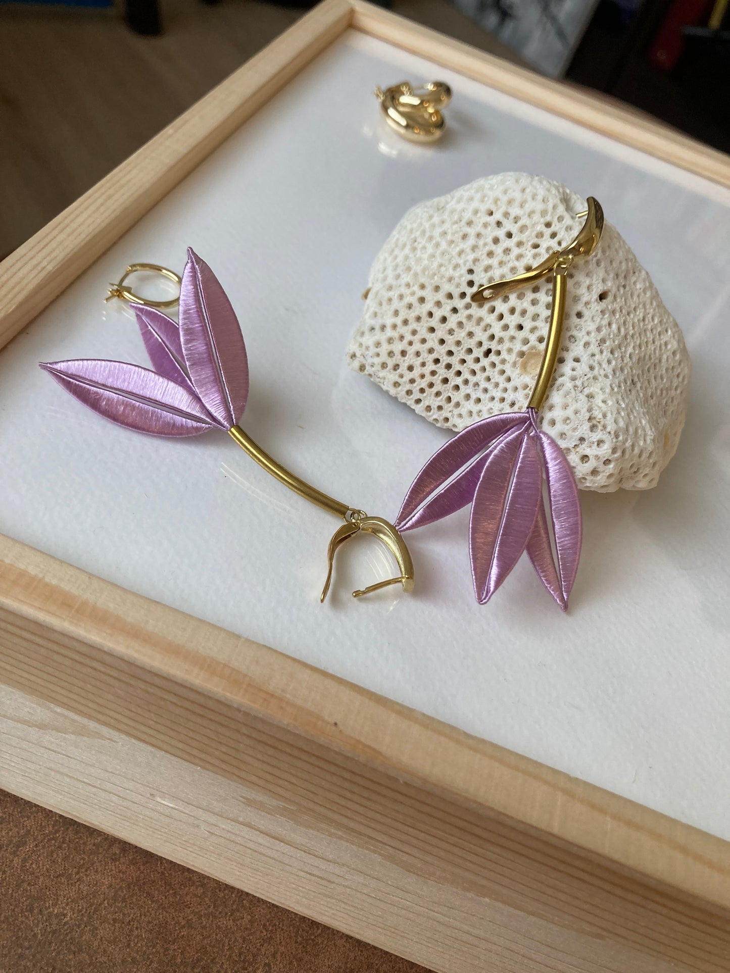 Holly•Statement Unique Design Hand-wrapped Silky Threads Shiny Lavender Floral Earrings