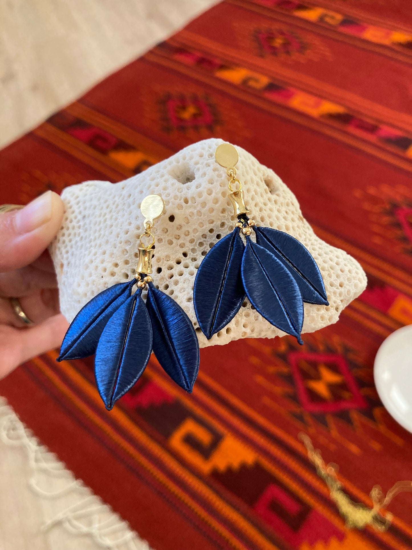 Juliet•Unique Design Royal Blue Silky Thread Floral Earrings