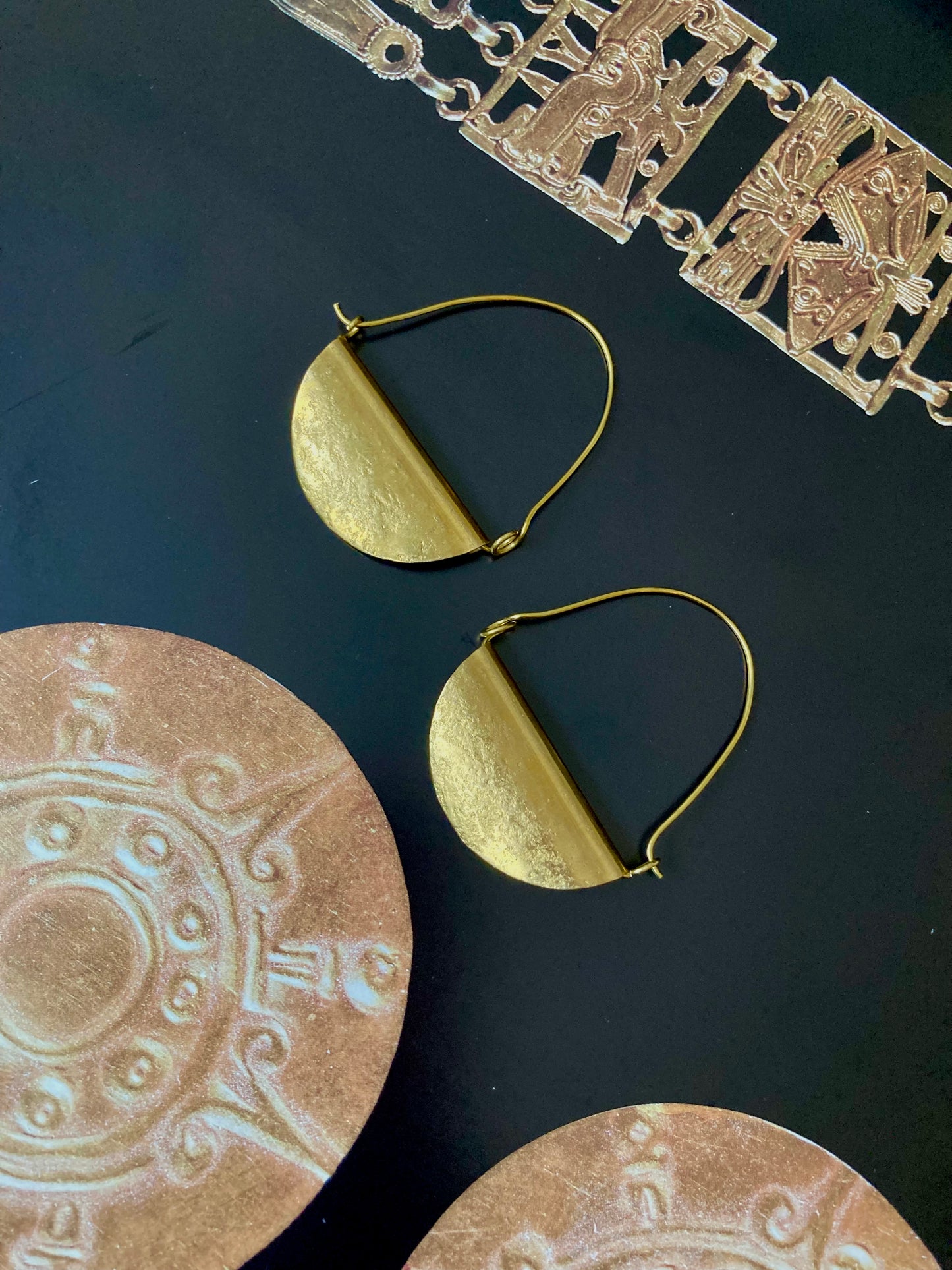 Hand Hammered Golden Geometric Earrings