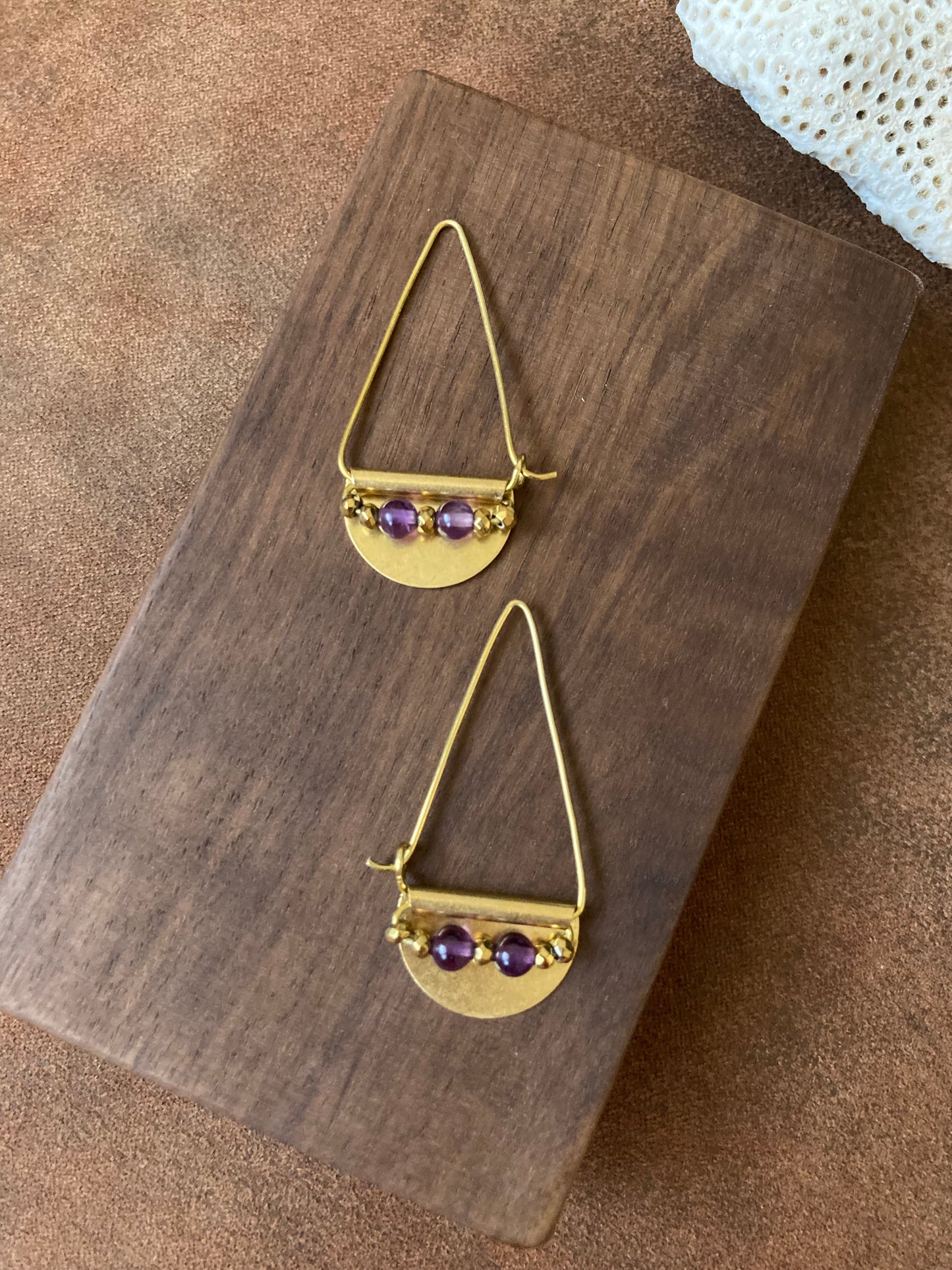 Deborah•Modern Geometric Design Semi-precious Gemstone Golden Earrings