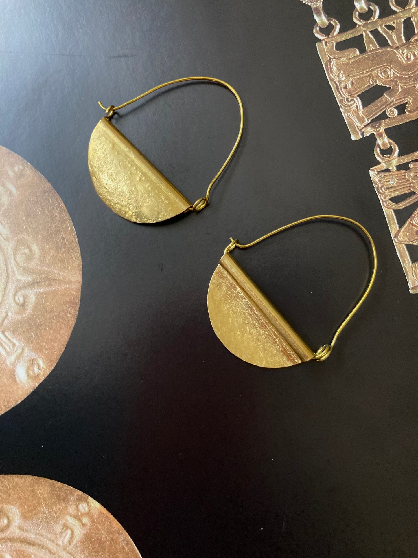 Hand Hammered Golden Geometric Earrings