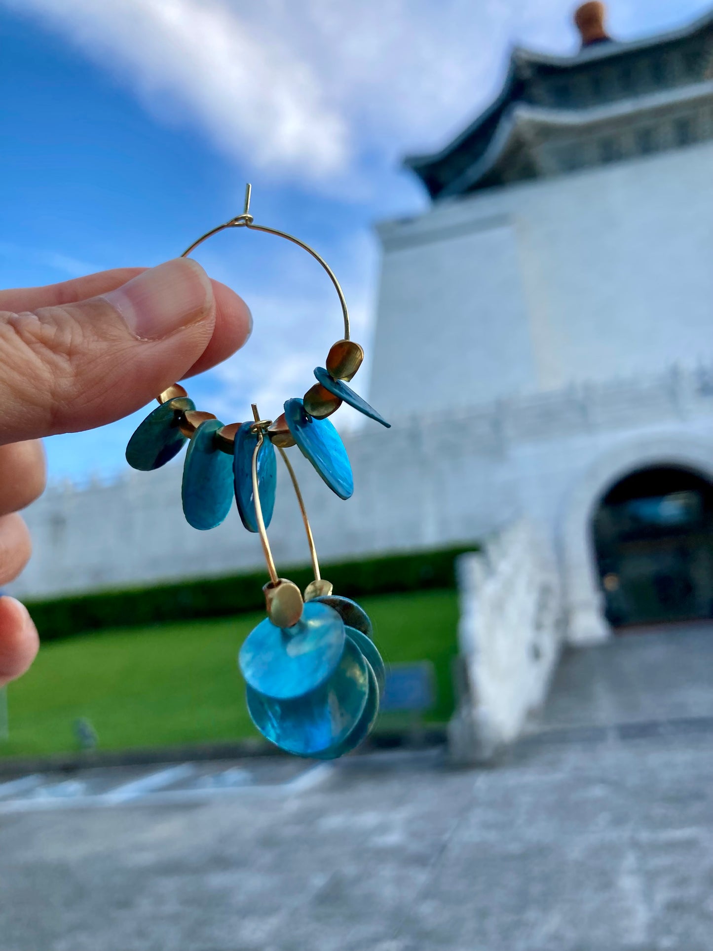 Gold Hoop Shell Tassel Earrings