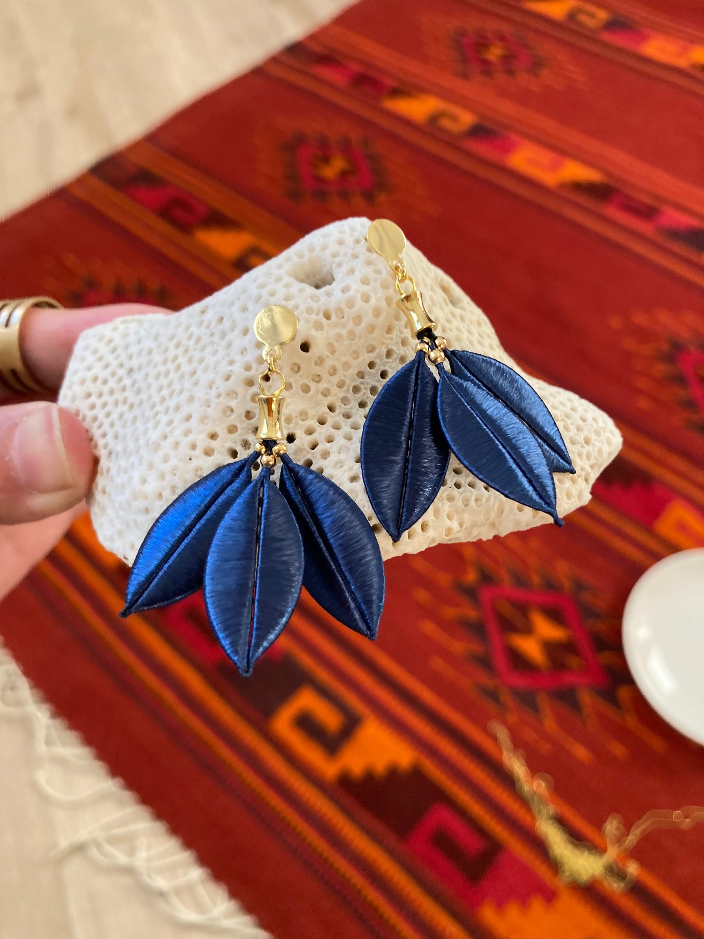 Juliet•Unique Design Royal Blue Silky Thread Floral Earrings