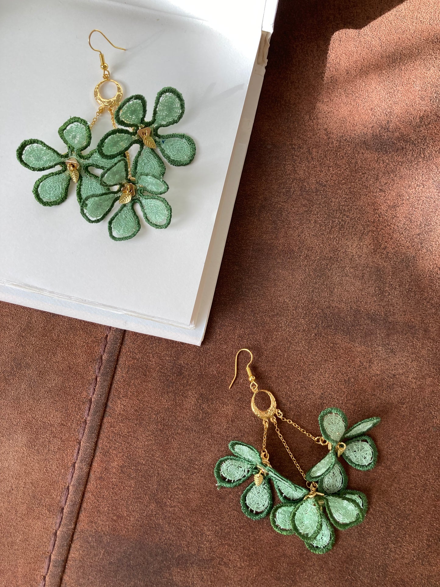 Summer• Unique Design Statement Green Flower Dangling Earrings