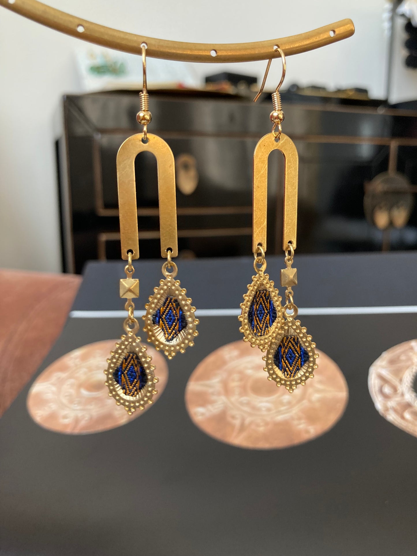 Aztec-Golden Contemporary Design Dangling Earrings