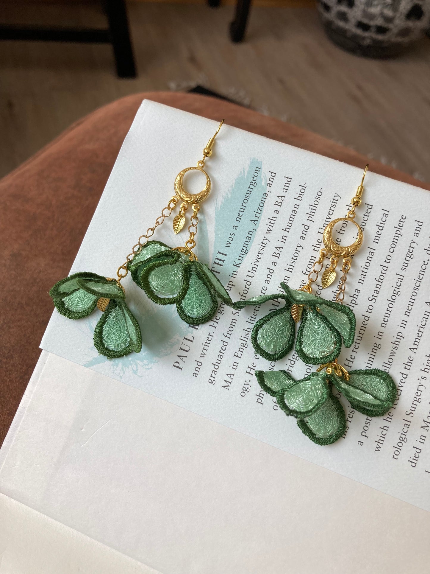 Summer• Unique Design Statement Green Flower Dangling Earrings