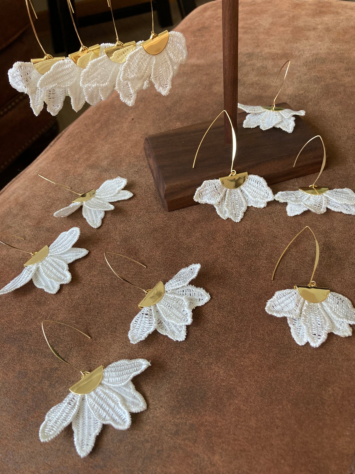 Bridal White Flower Earrings-Mother & Daughter Earrings