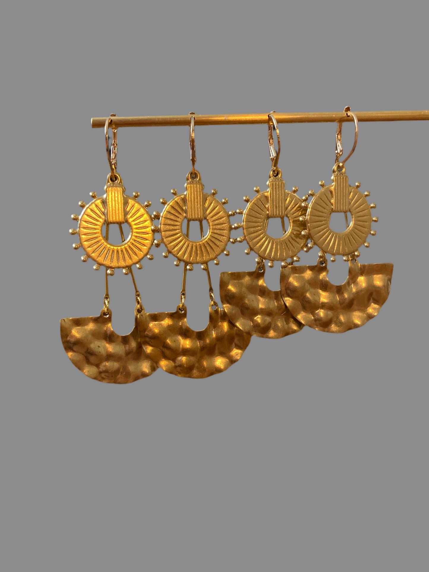 Discovery - Geometric Design Multi-Style Golden Hammered Brass Earrings