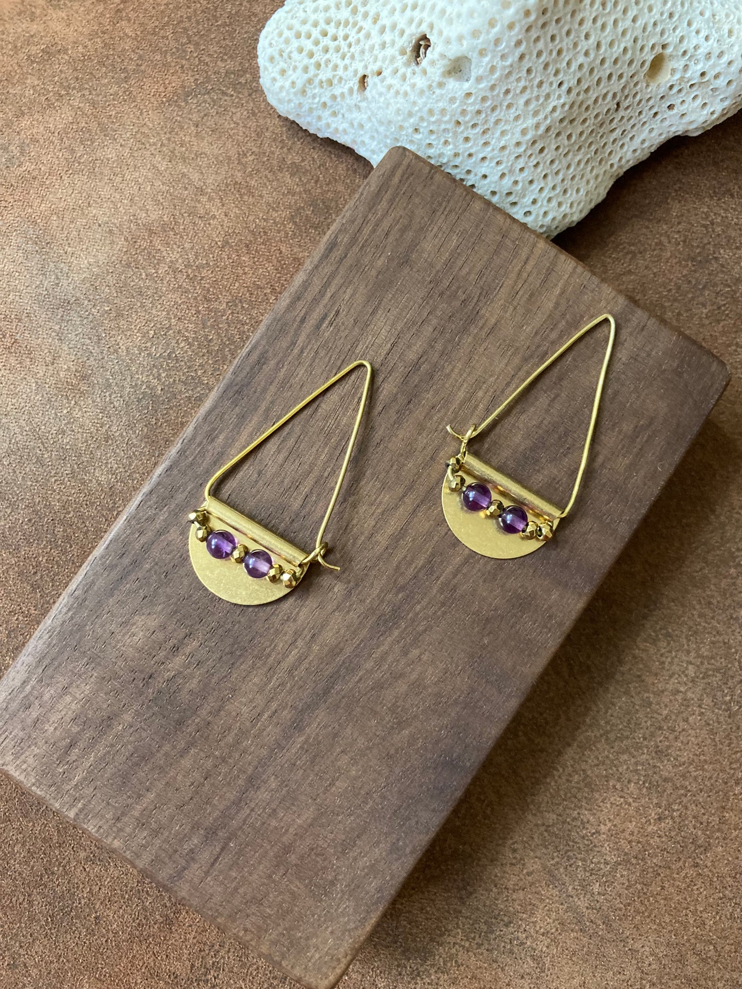 Deborah•Modern Geometric Design Semi-precious Gemstone Golden Earrings