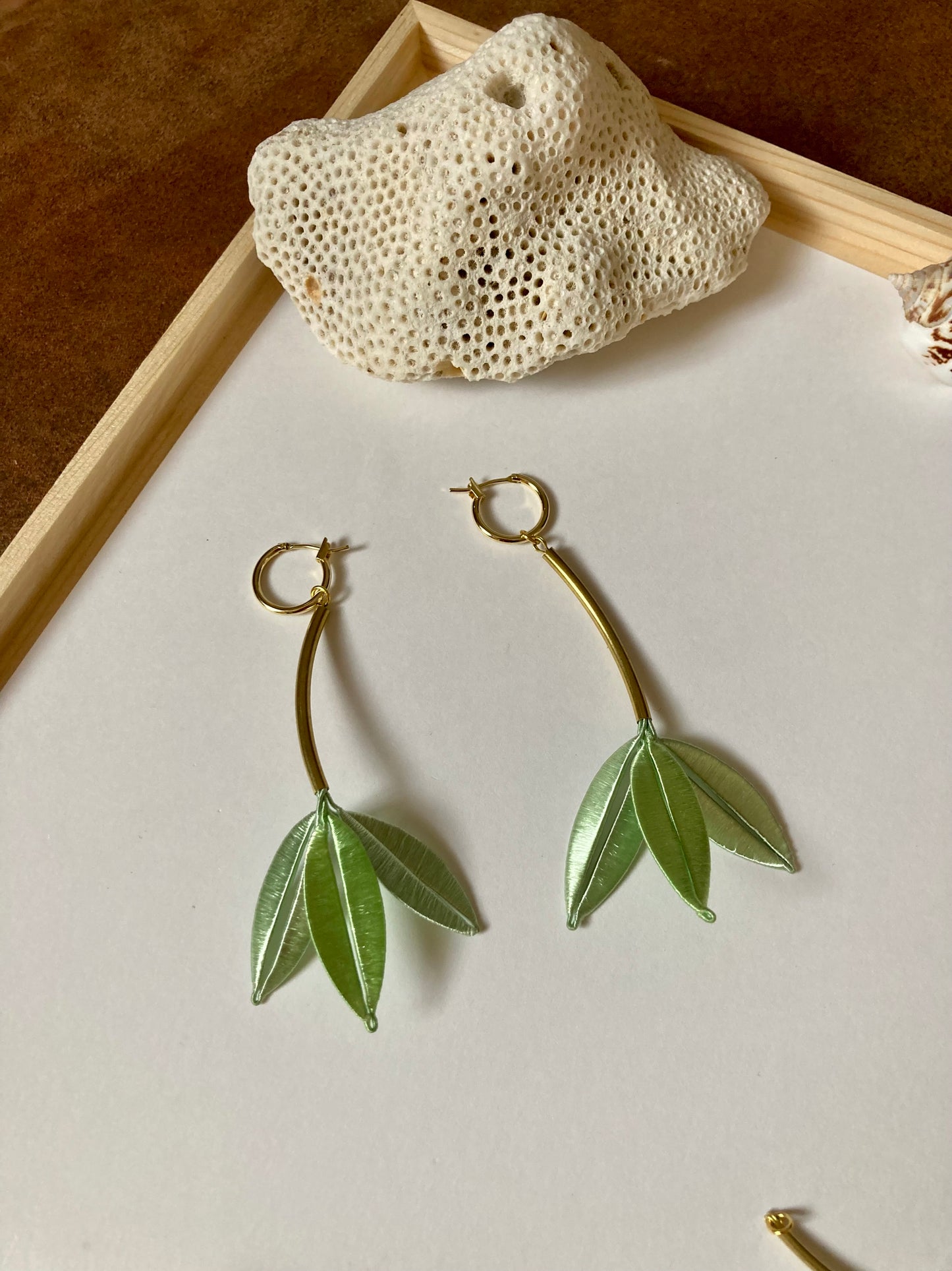 Unique Design Hand-wrapped Shiny Baby Pink Silky Thread Tree Leaf Floral Earrings