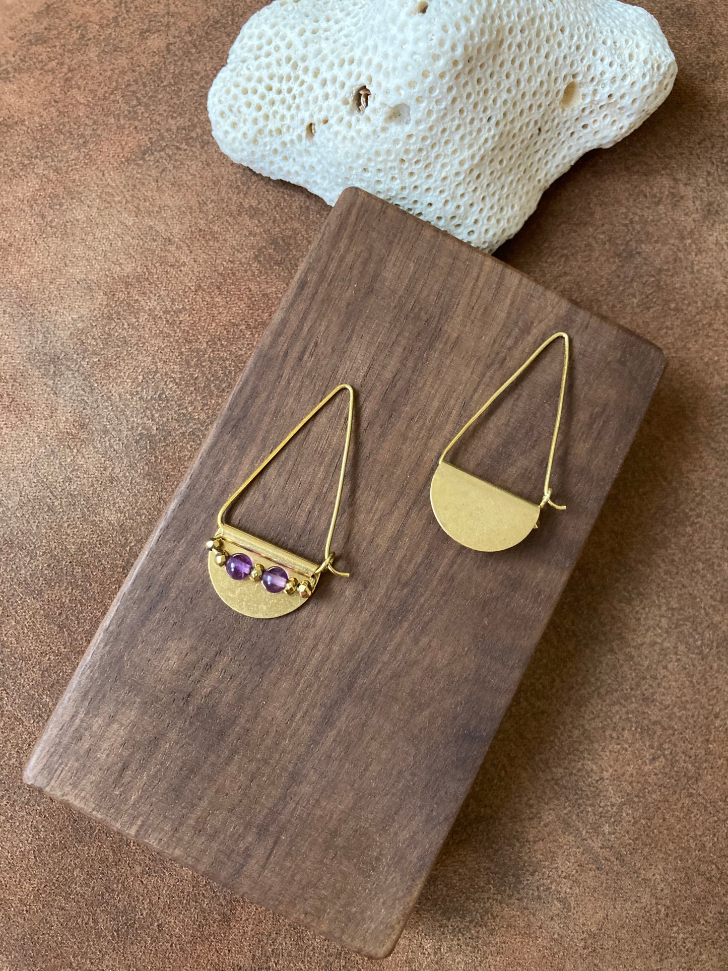 Deborah•Modern Geometric Design Semi-precious Gemstone Golden Earrings