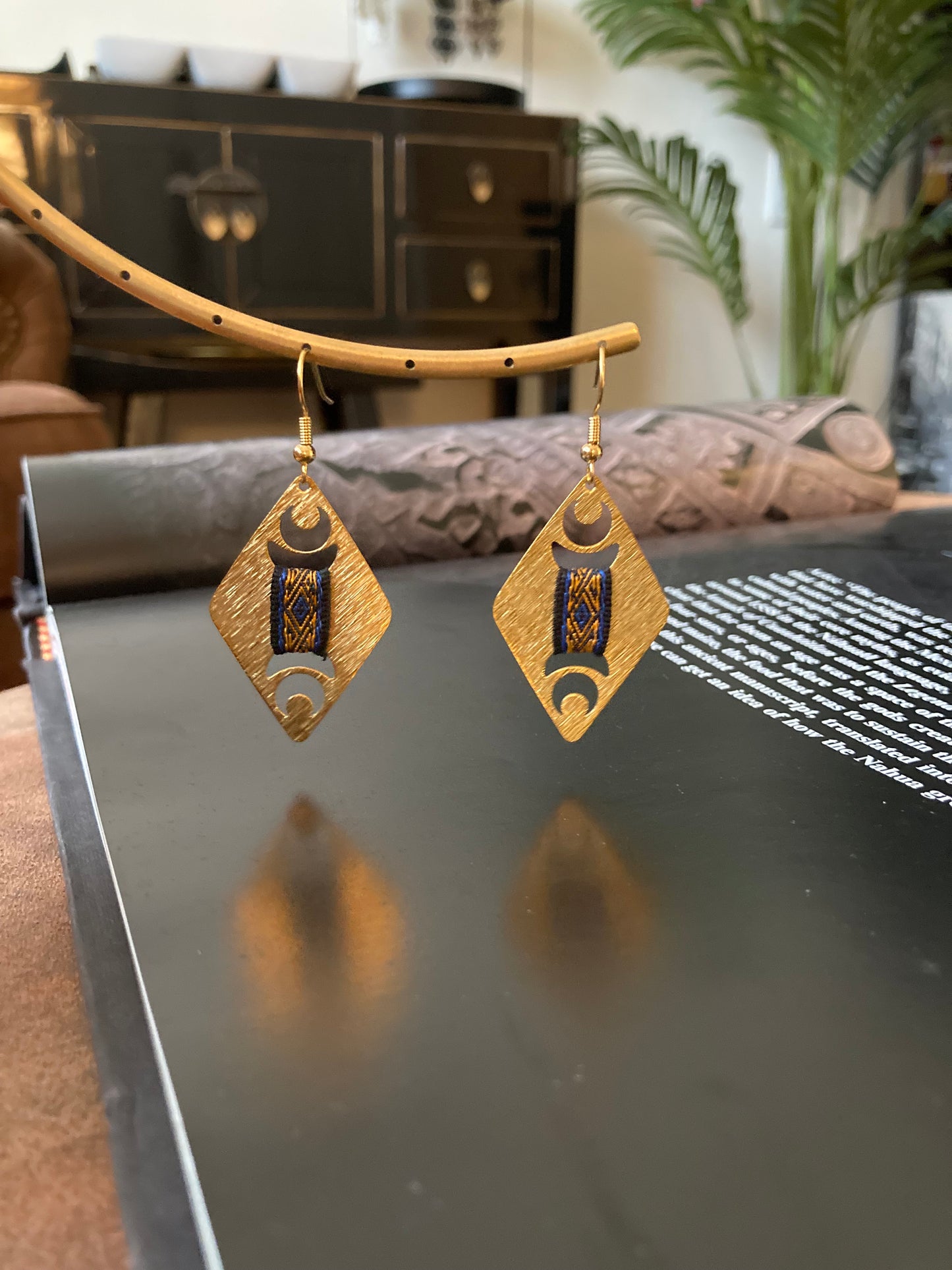 Aztec-Golden Geometric Diamond Earrings