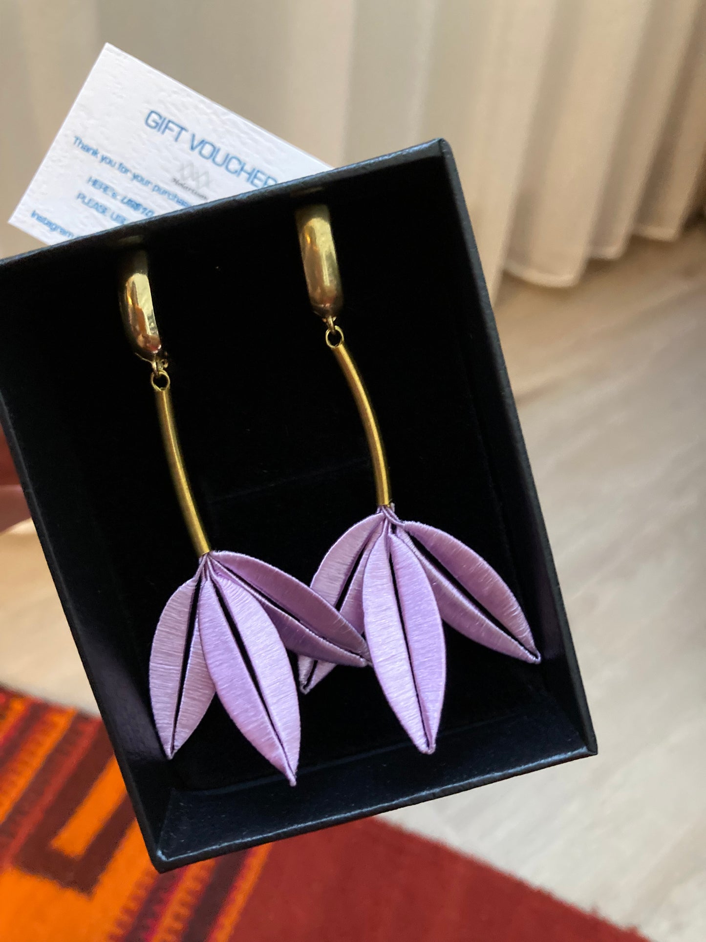 Holly•Statement Unique Design Hand-wrapped Silky Threads Shiny Lavender Floral Earrings