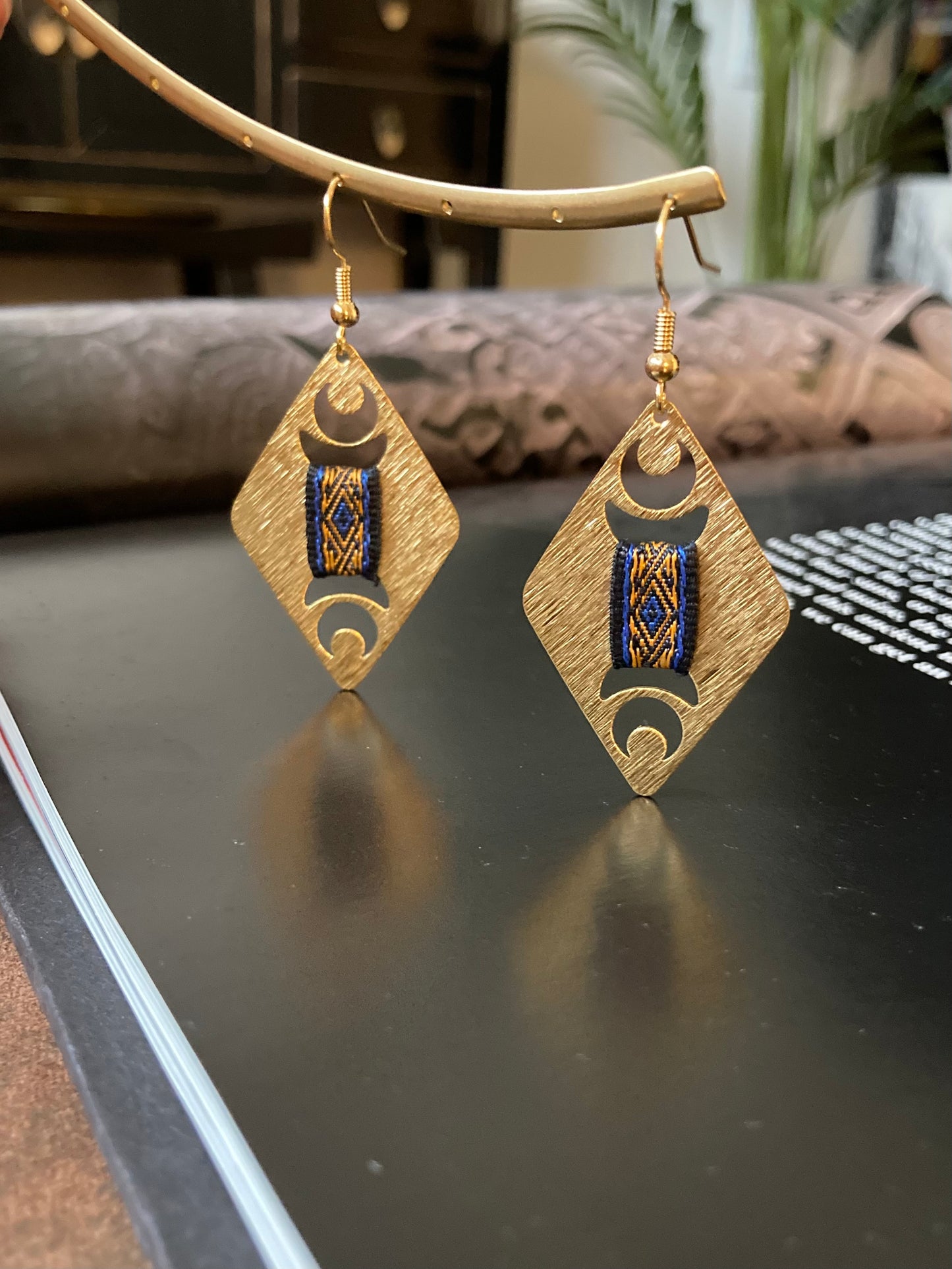 Aztec-Golden Geometric Diamond Earrings