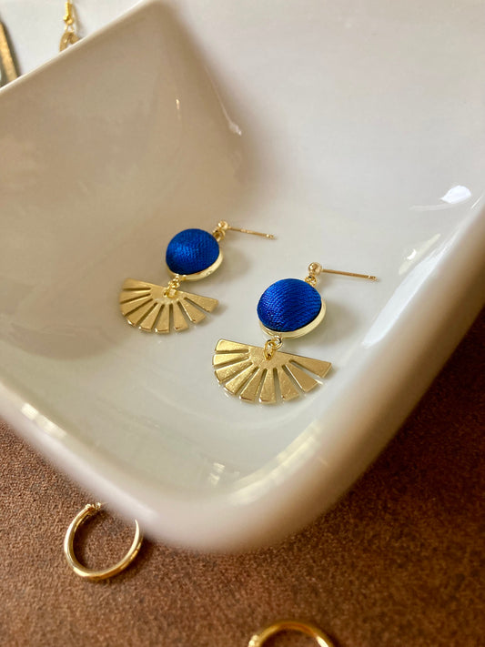 Golden Contemporary Design Silk Earring Studs-Royal Blue