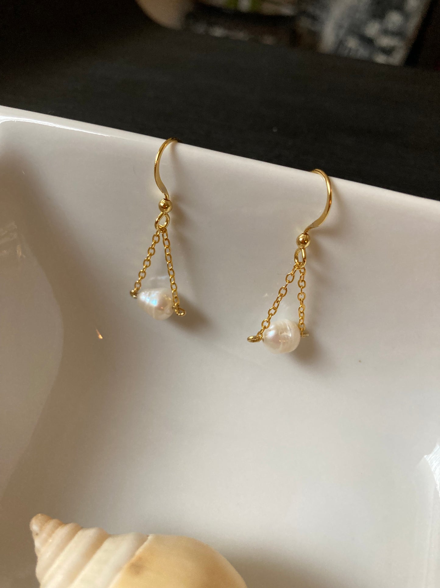 Annie • Contemporary Design Golden Freshwater Pearl Dangling Earrings