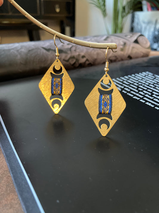 Aztec-Golden Geometric Diamond Earrings