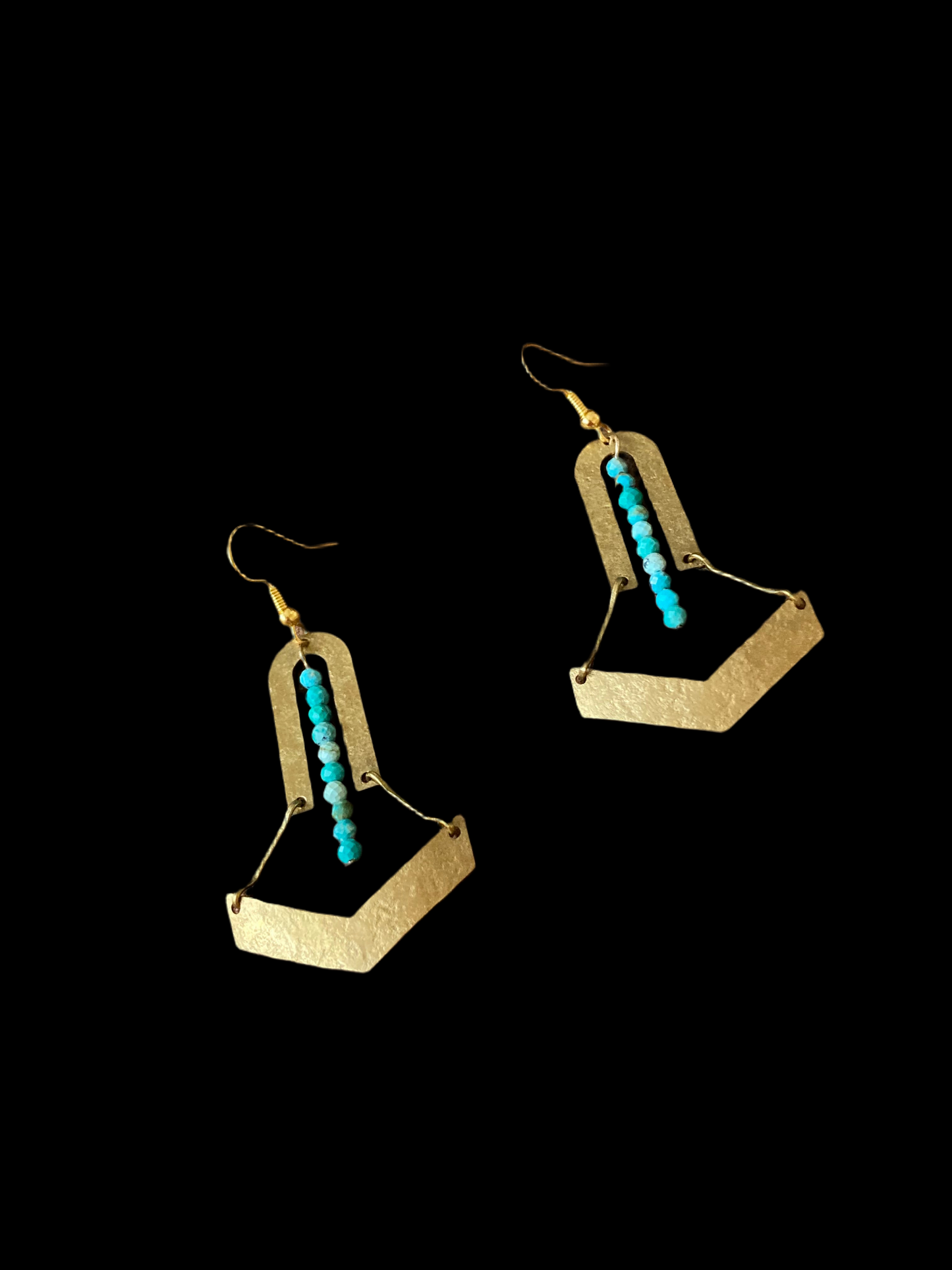 Tulum•Unique Turquoise Beads Hand Hammered Golden Geometric Earrings