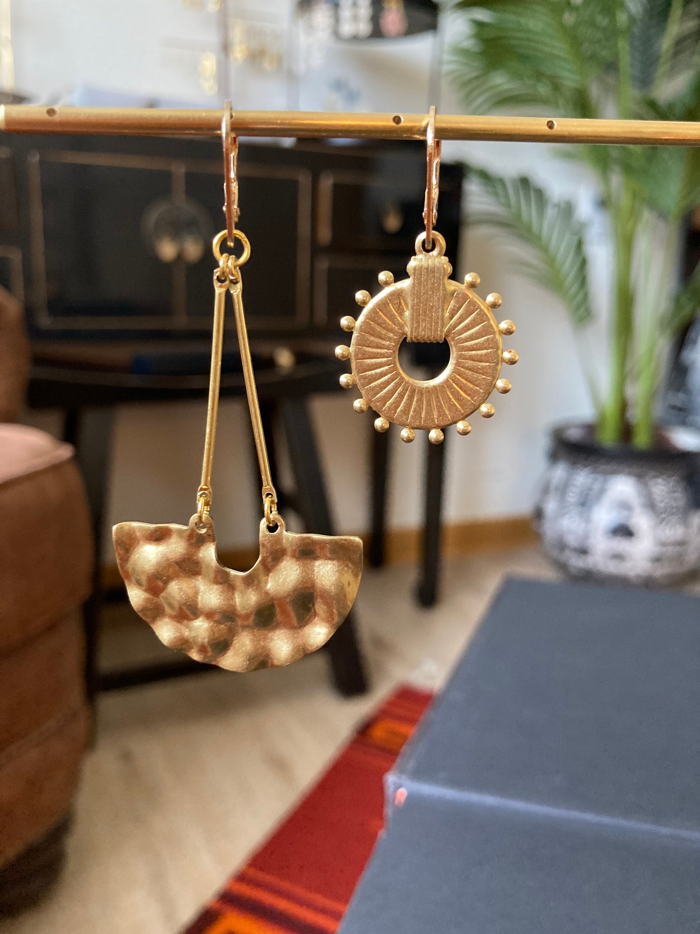 Discovery - Geometric Design Multi-Style Golden Hammered Brass Earrings