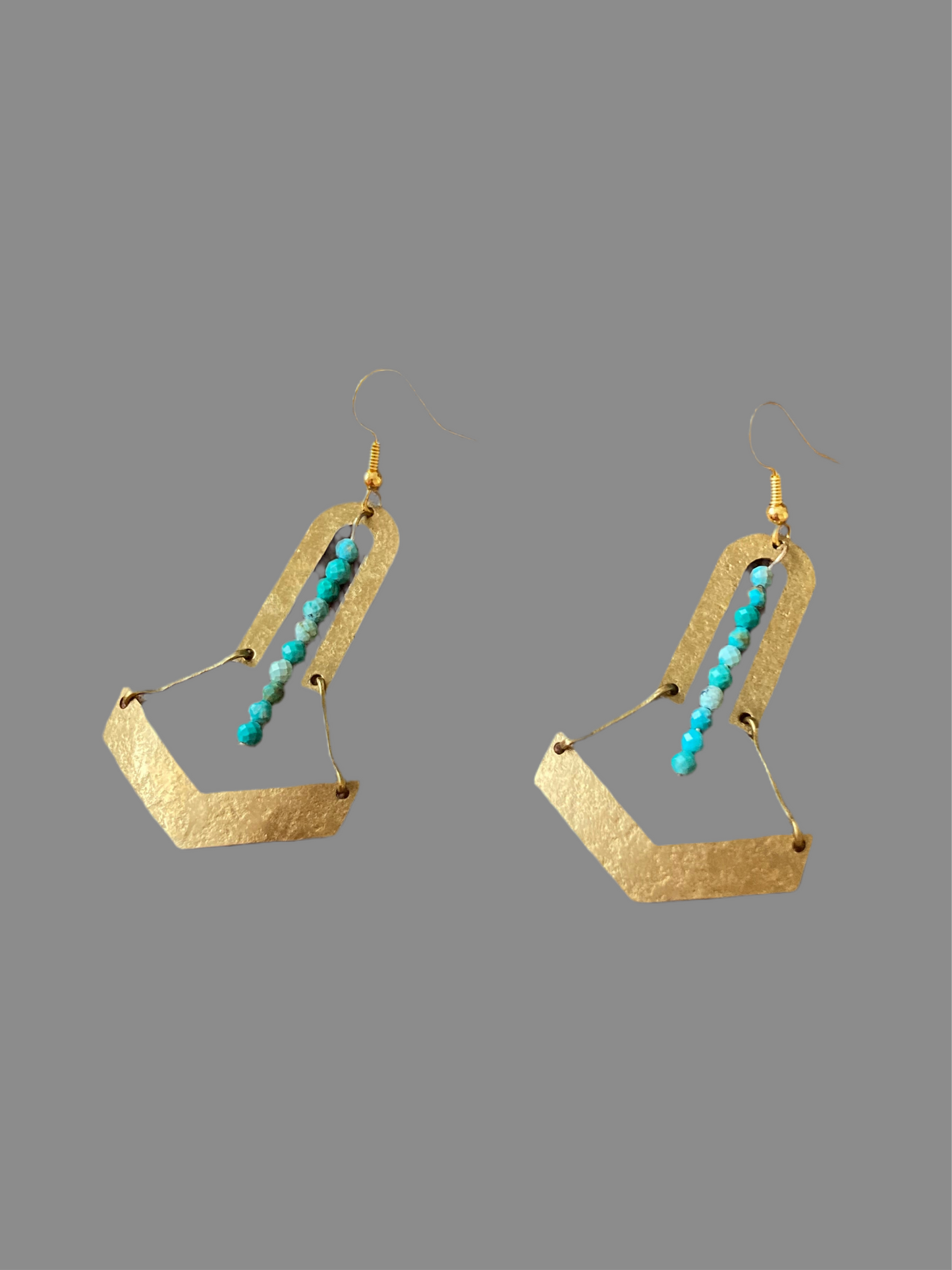 Tulum•Unique Turquoise Beads Hand Hammered Golden Geometric Earrings