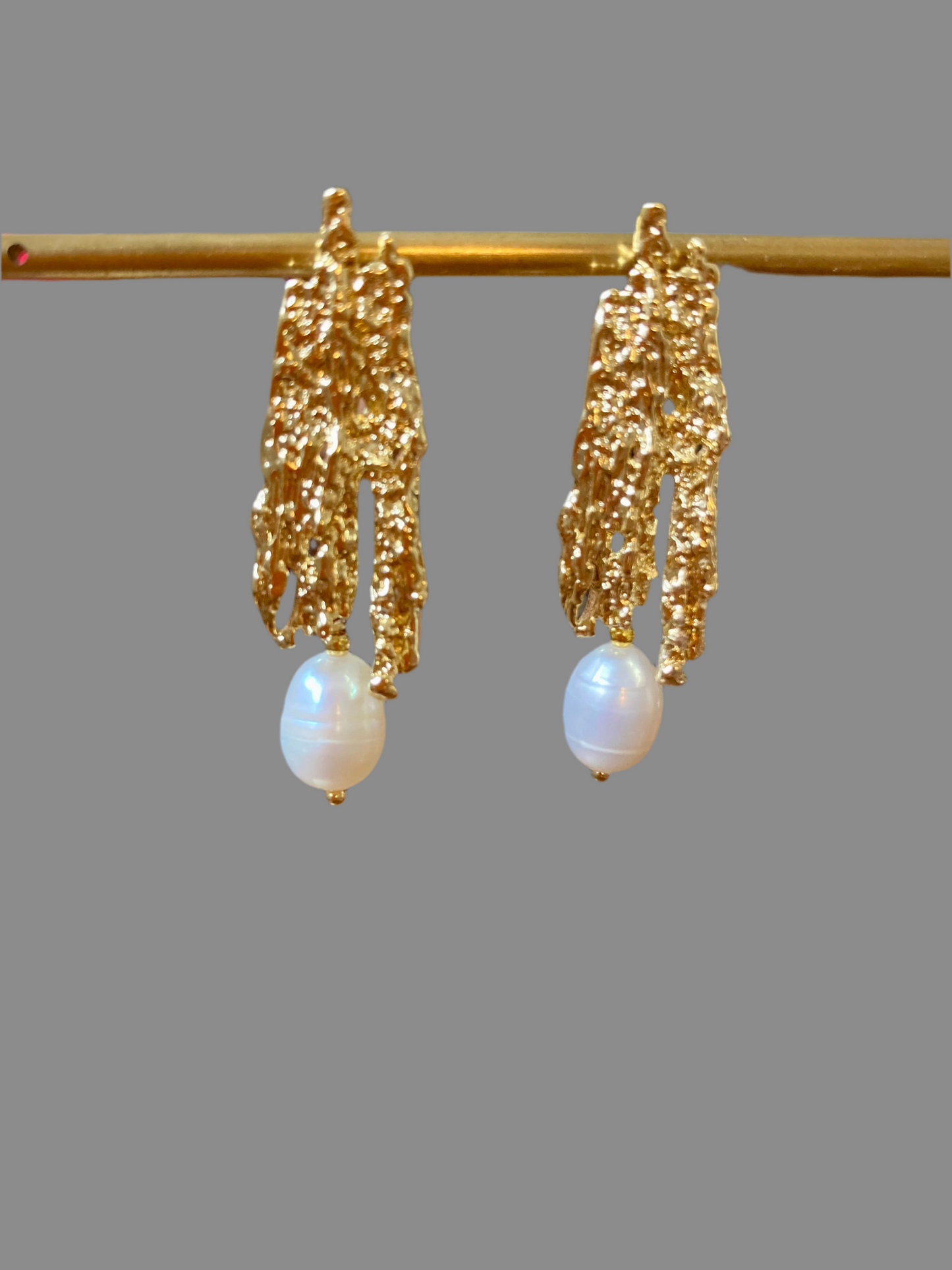 Lava Stud Freshwater Pearl Contemporary Design Golden Earrings