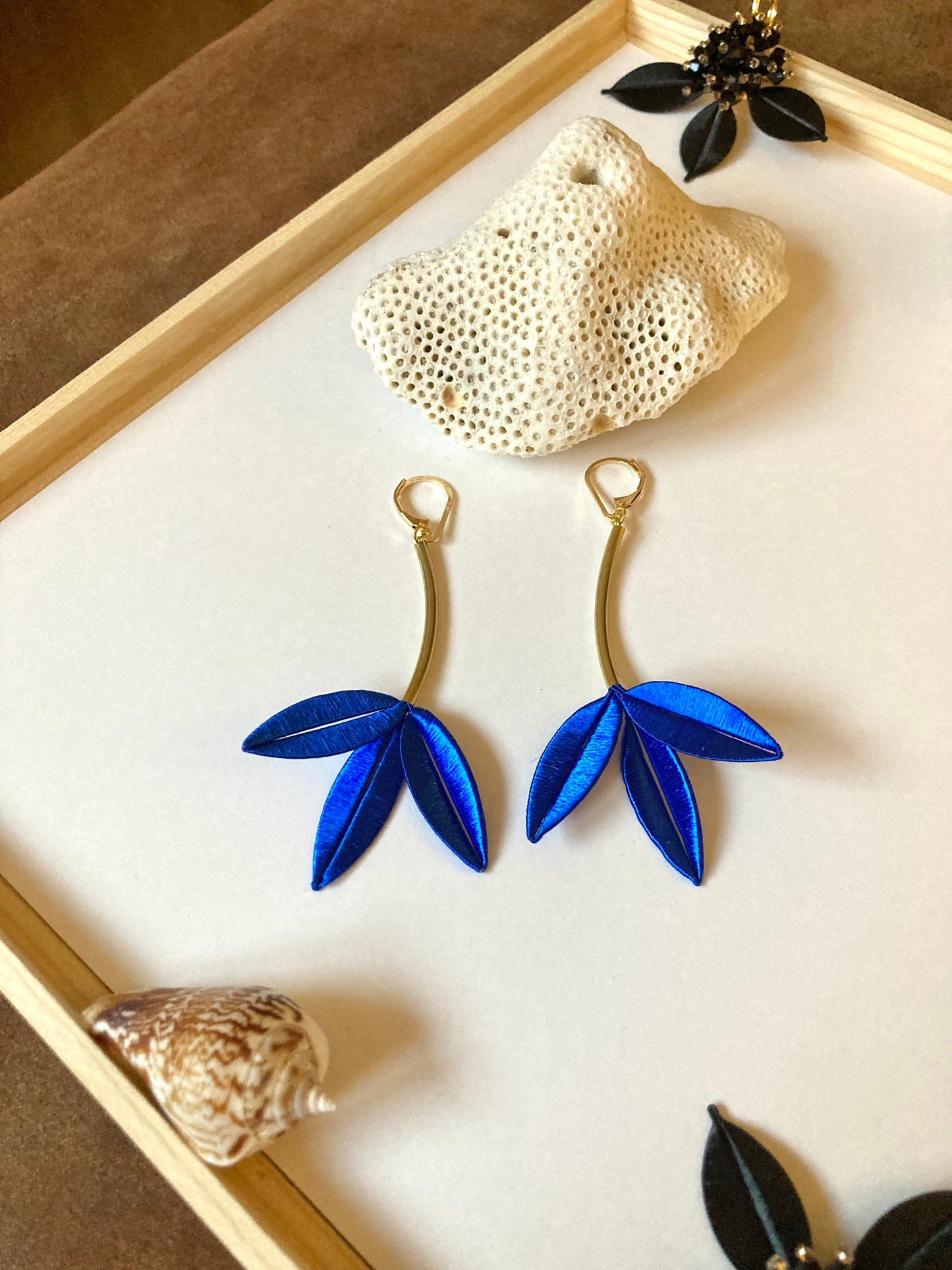 Sylvia•Unique Design Statement 6+Way-to-Style Hand-wrapped Royal Blue Silky Thread Floral Earrings