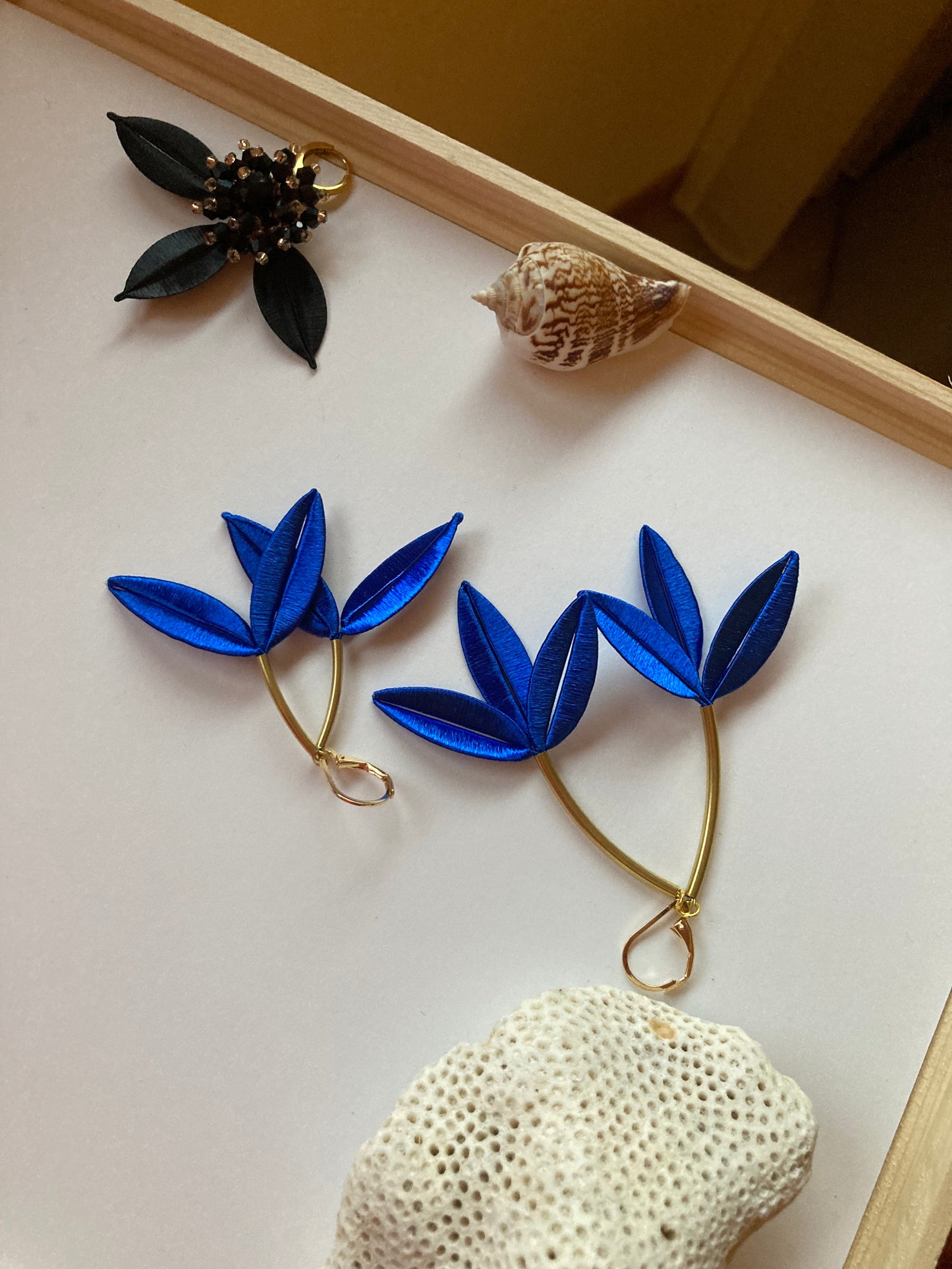 Sylvia•Unique Design Statement 6+Way-to-Style Hand-wrapped Royal Blue Silky Thread Floral Earrings