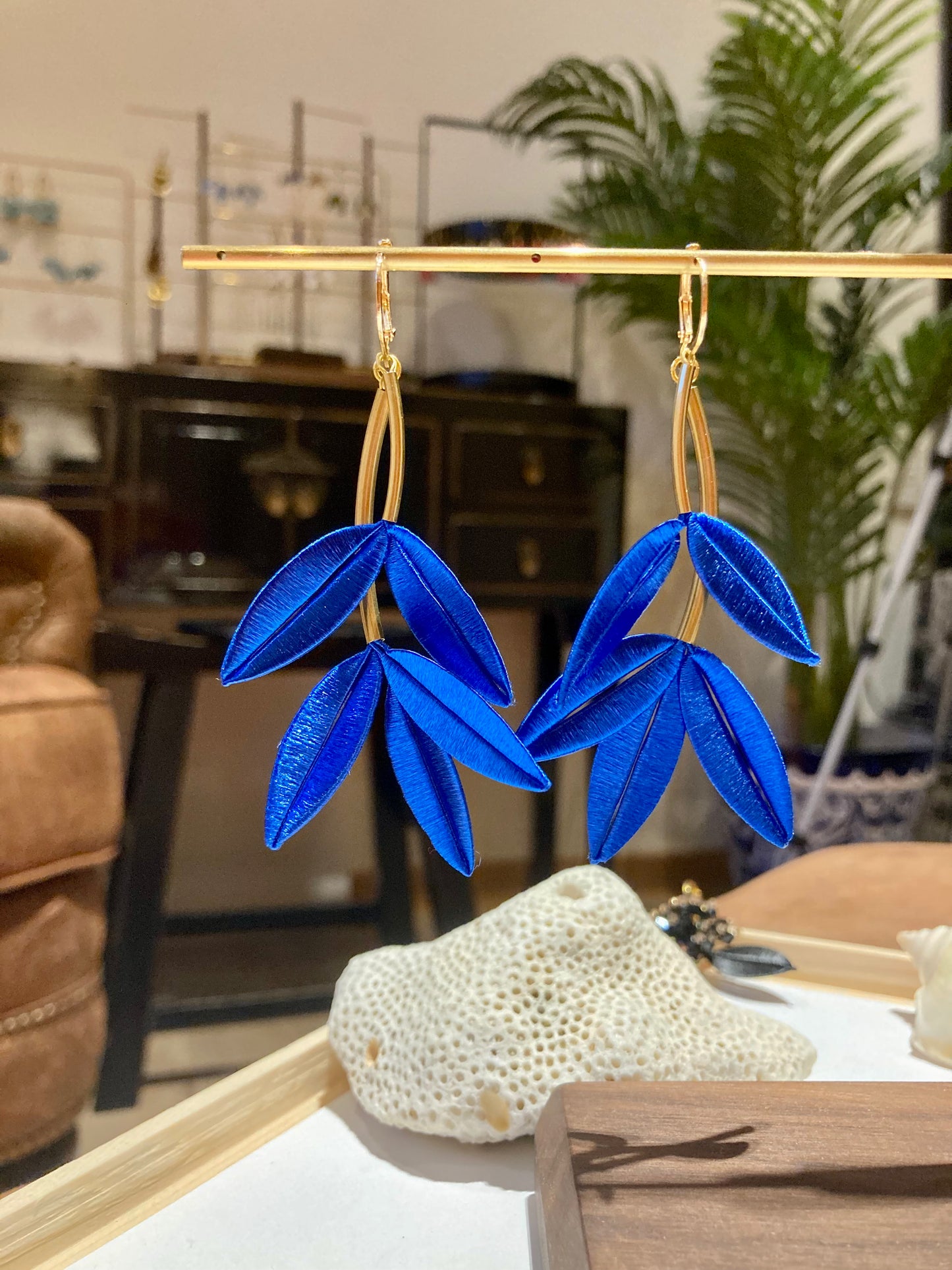 Sylvia•Unique Design Statement 6+Way-to-Style Hand-wrapped Royal Blue Silky Thread Floral Earrings