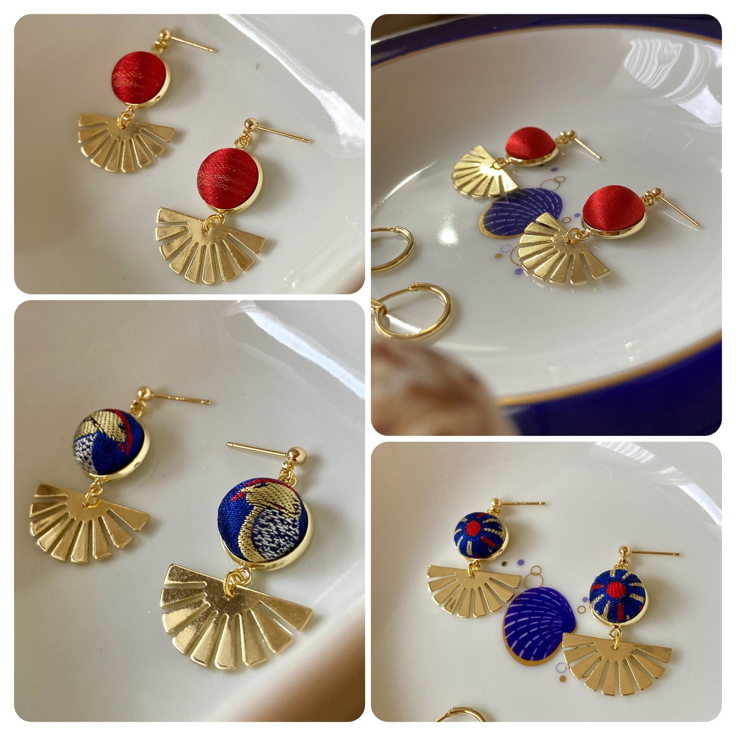 Golden Contemporary Design Silk Earring Studs-Royal Blue